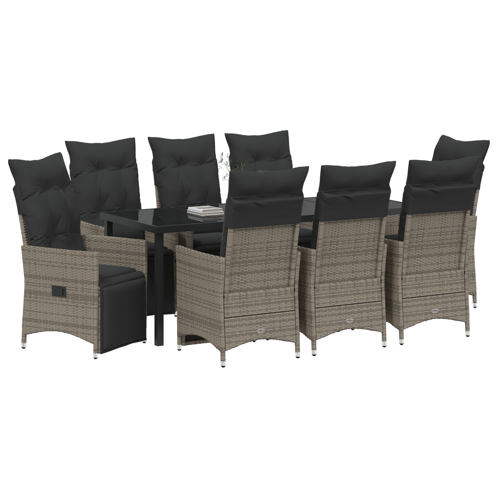 vidaXL 9-delige Tuin Eettafel Set met Kussens Grijs Poly Rattan