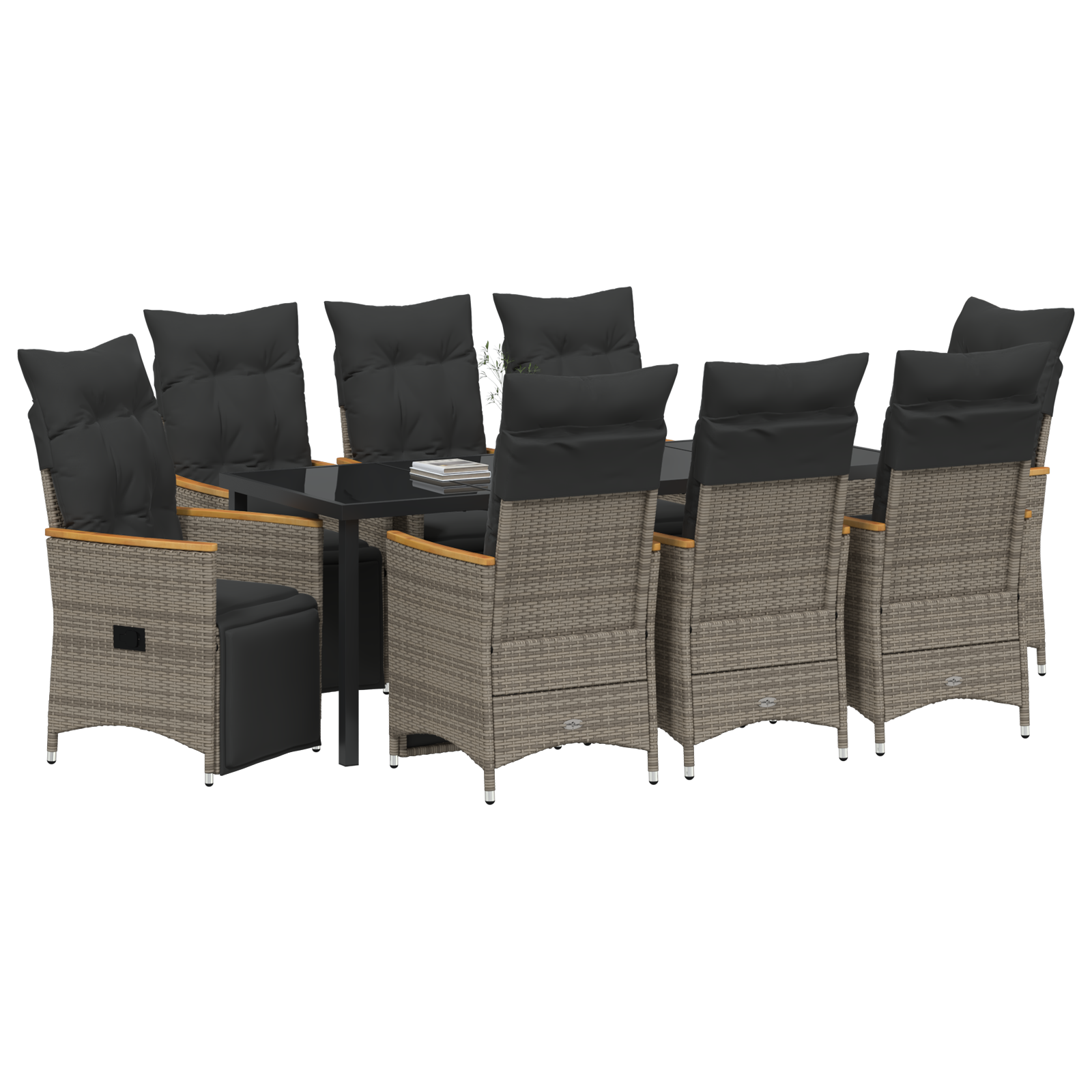 vidaXL 9-Delige Tuin Eetset Met Kussens Grijs Poly Rattan