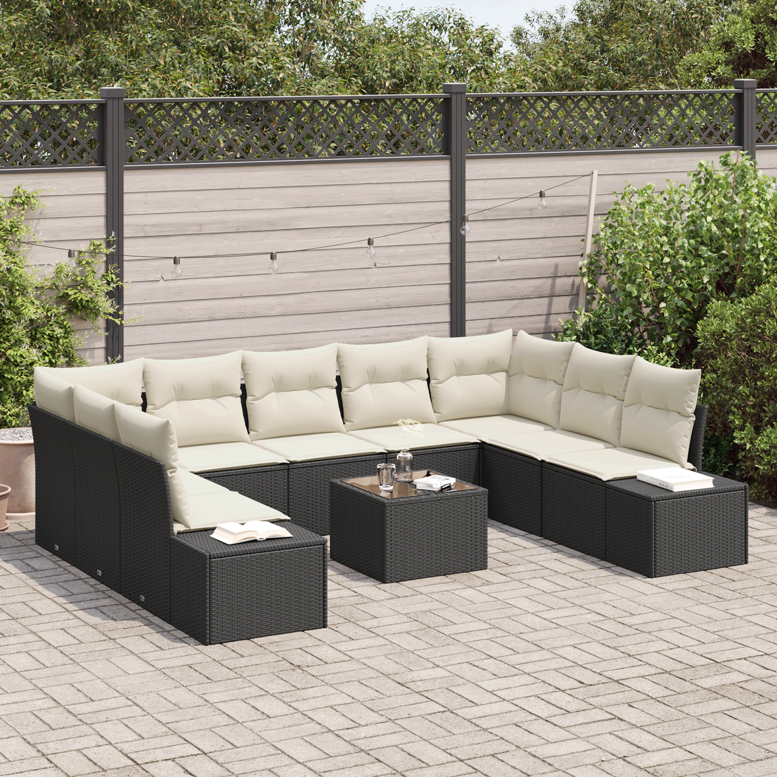 vidaXL 9-delige tuinset met kussens bruin poly rattan
