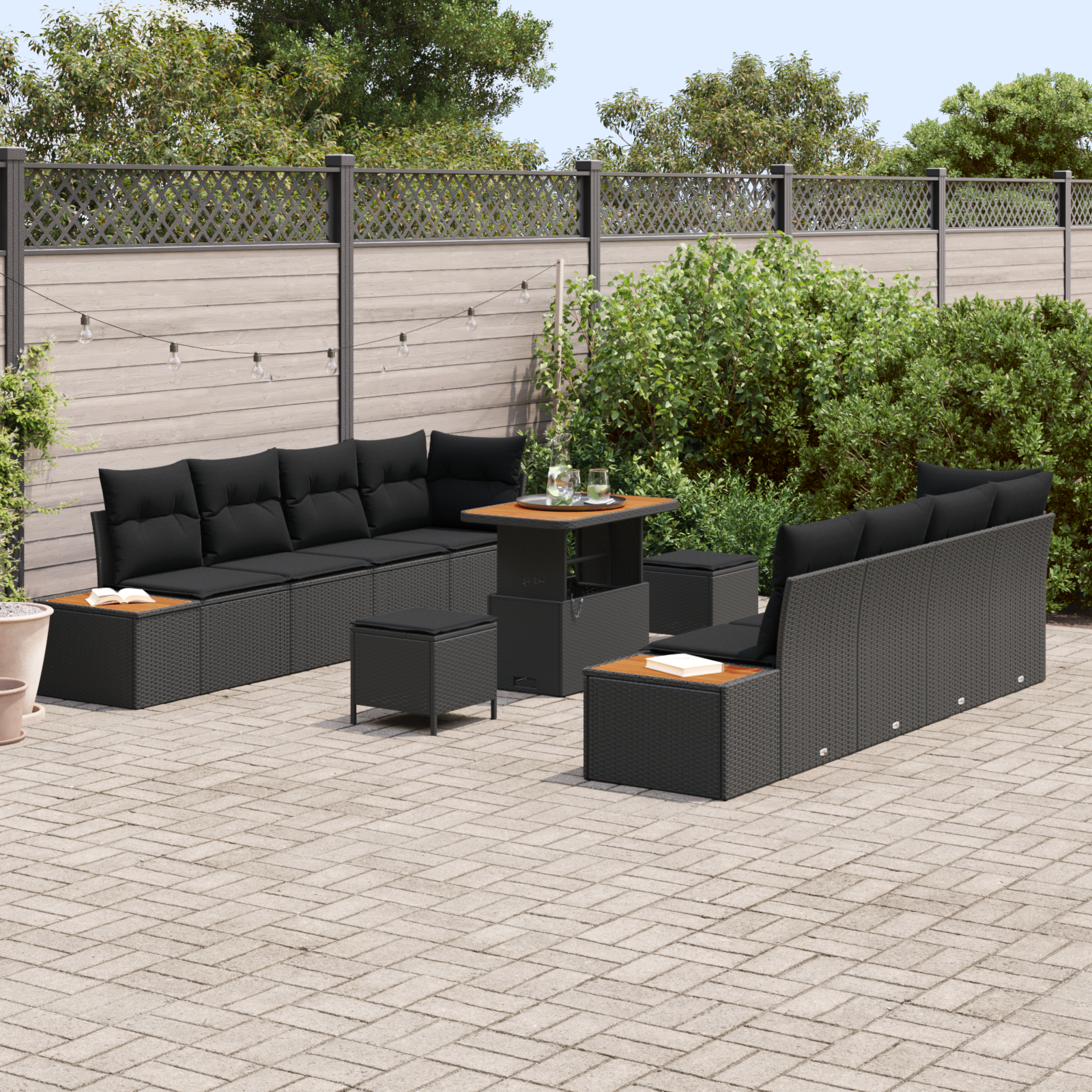 vidaXL 11-delige Tuinbankenset met kussens poly rattan acacia zwart