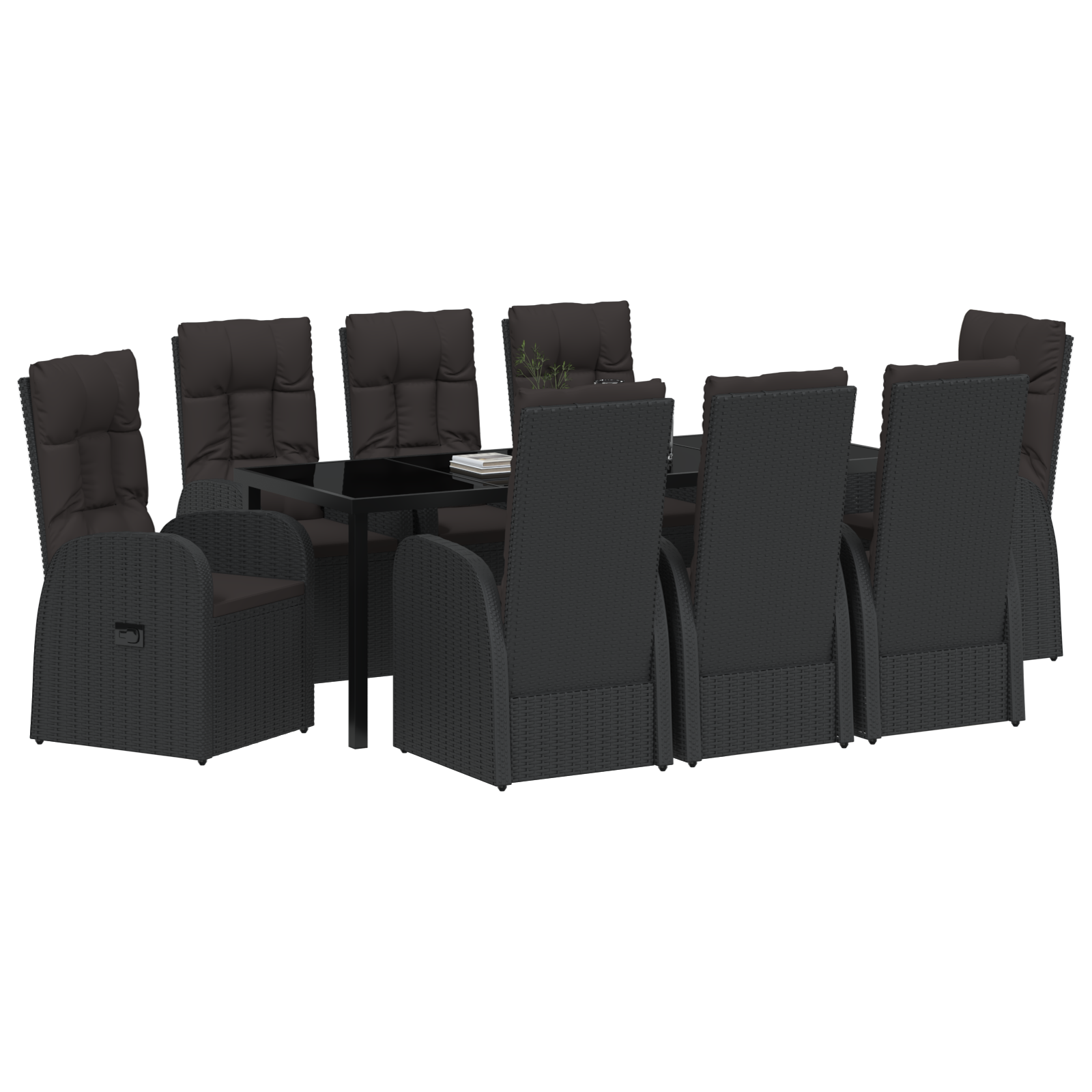 vidaXL 9-delige tuinset met kussens zwart poly rattan