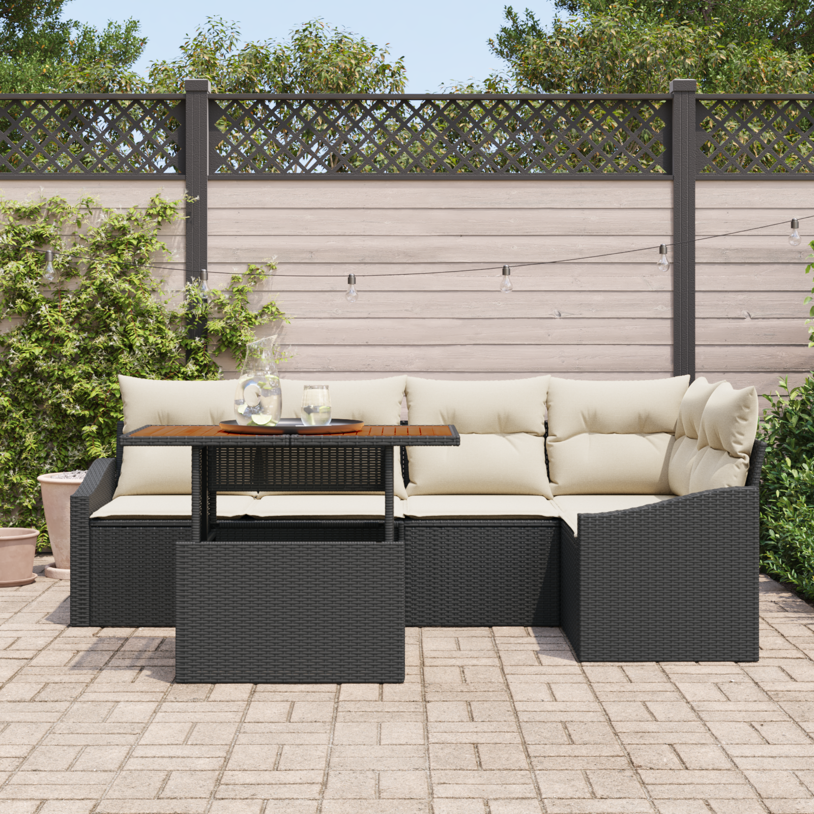 vidaXL 6-delige Tuinset met kussens poly rattan acaciahout zwart