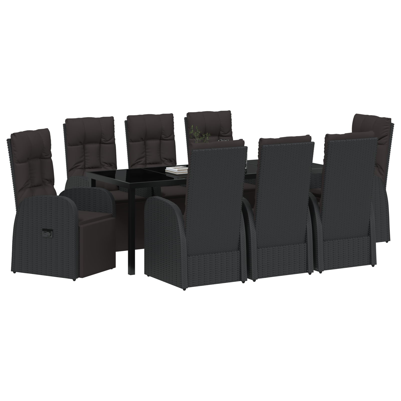 vidaXL 9-delige tuinset met kussens in zwart poly rattan
