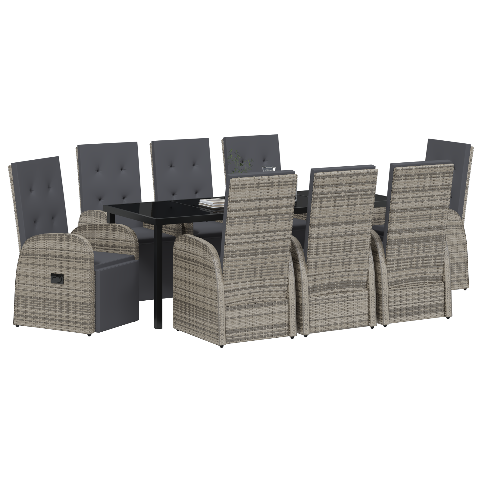 vidaXL 9-delige Tuinset met Kussens Grijs Poly Rattan