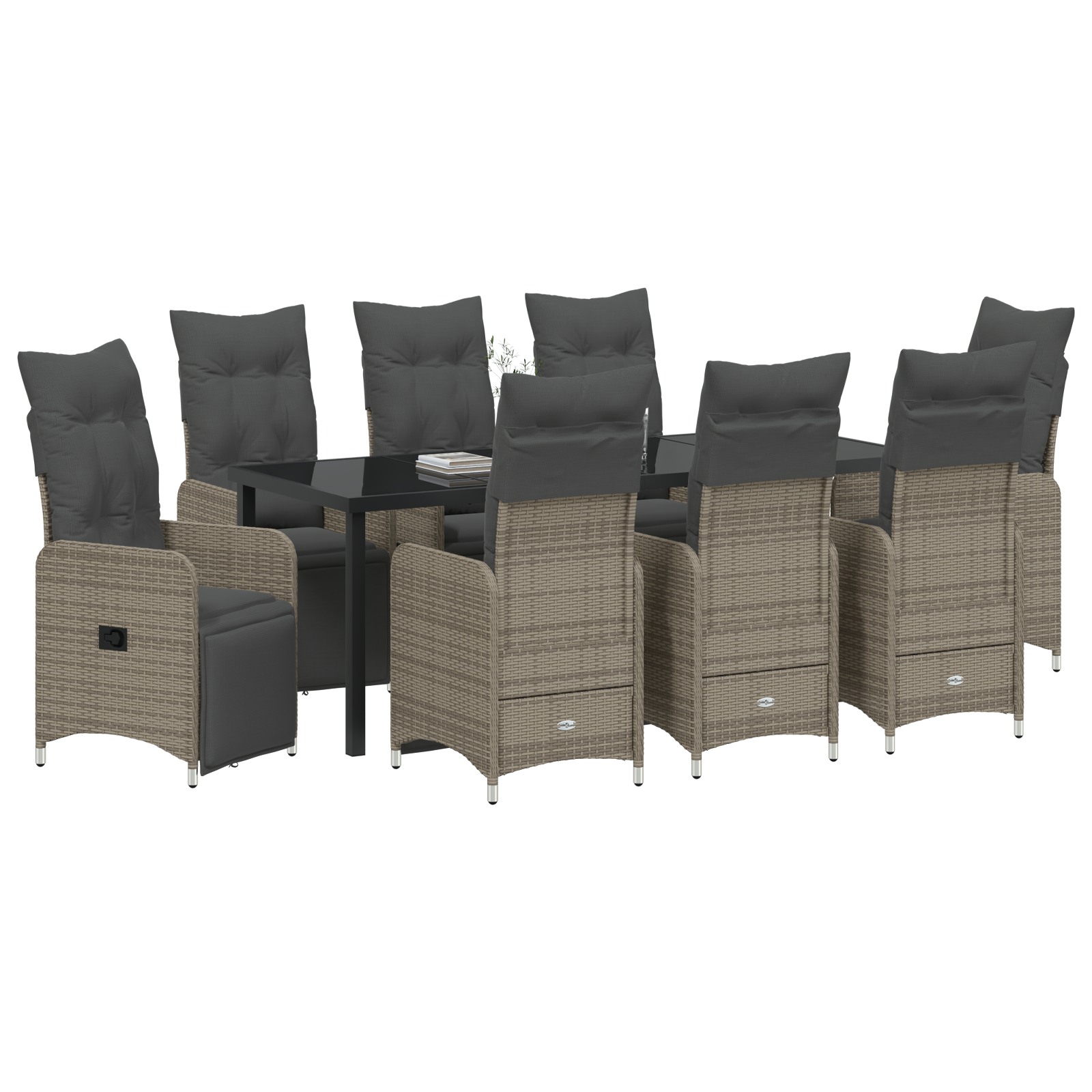 vidaXL 9-delige tuinset met kussens in grijs poly rattan