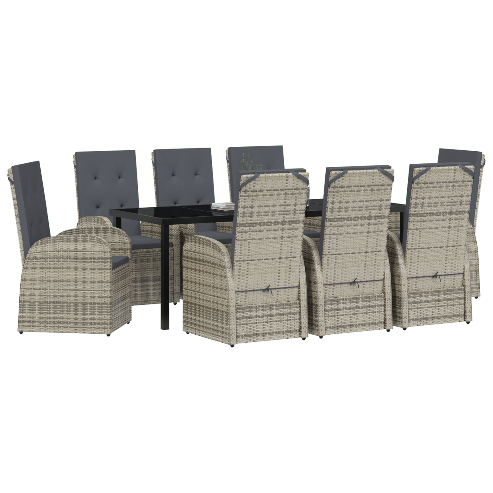 vidaXL 9-delige tuinset met kussens in grijs poly rattan
