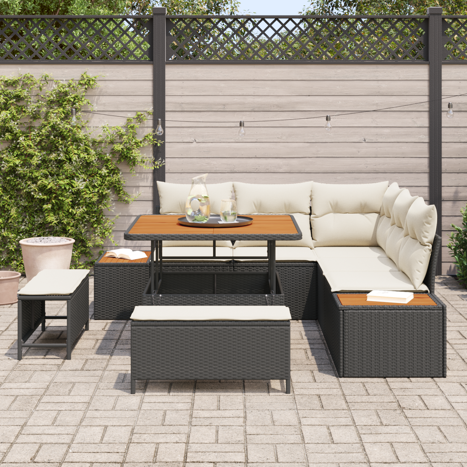 vidaXL 8-delige Tuinbankenset met kussens poly rattan acacia zwart
