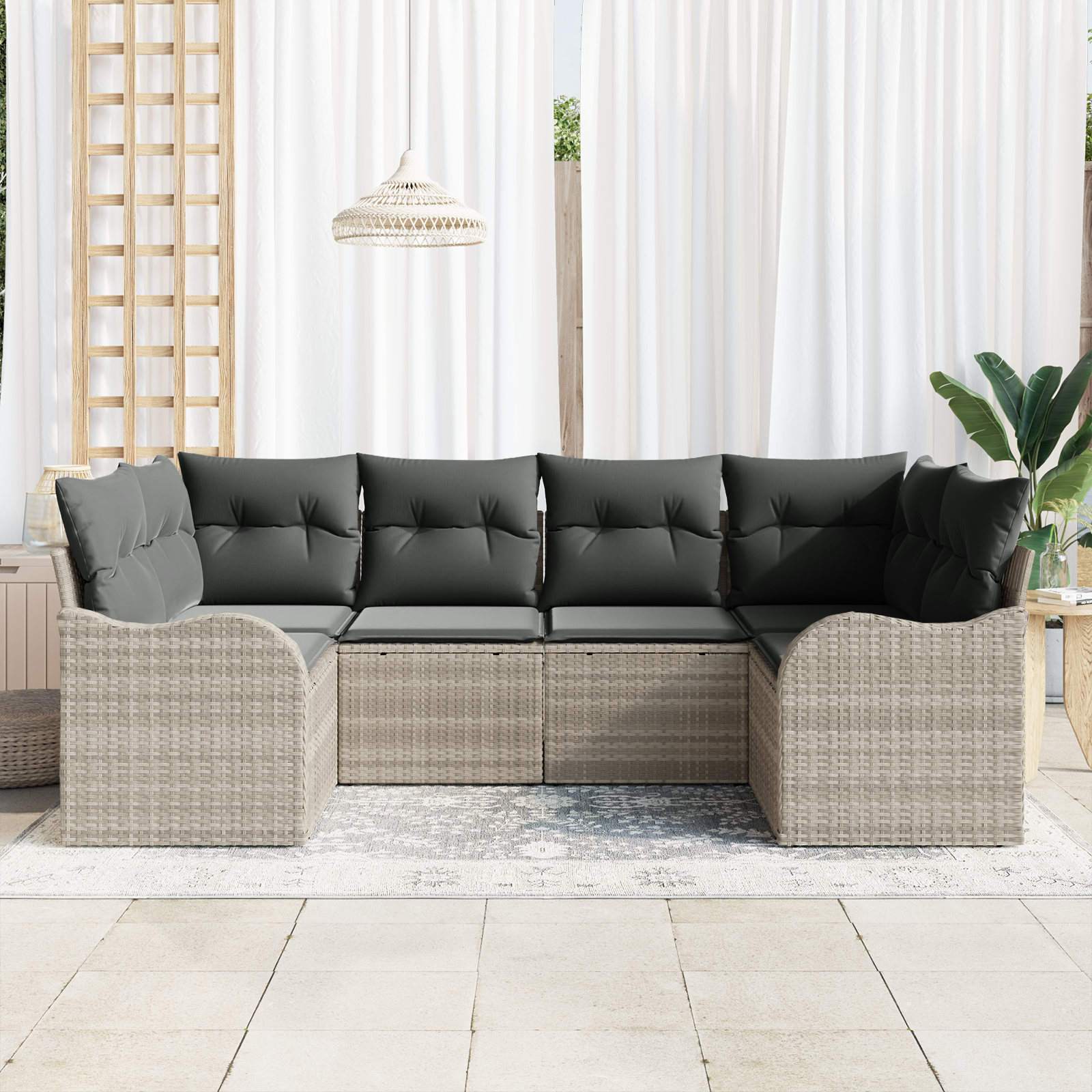 vidaXL 6-delige tuinsofa set met kussens lichtgrijs poly rattan