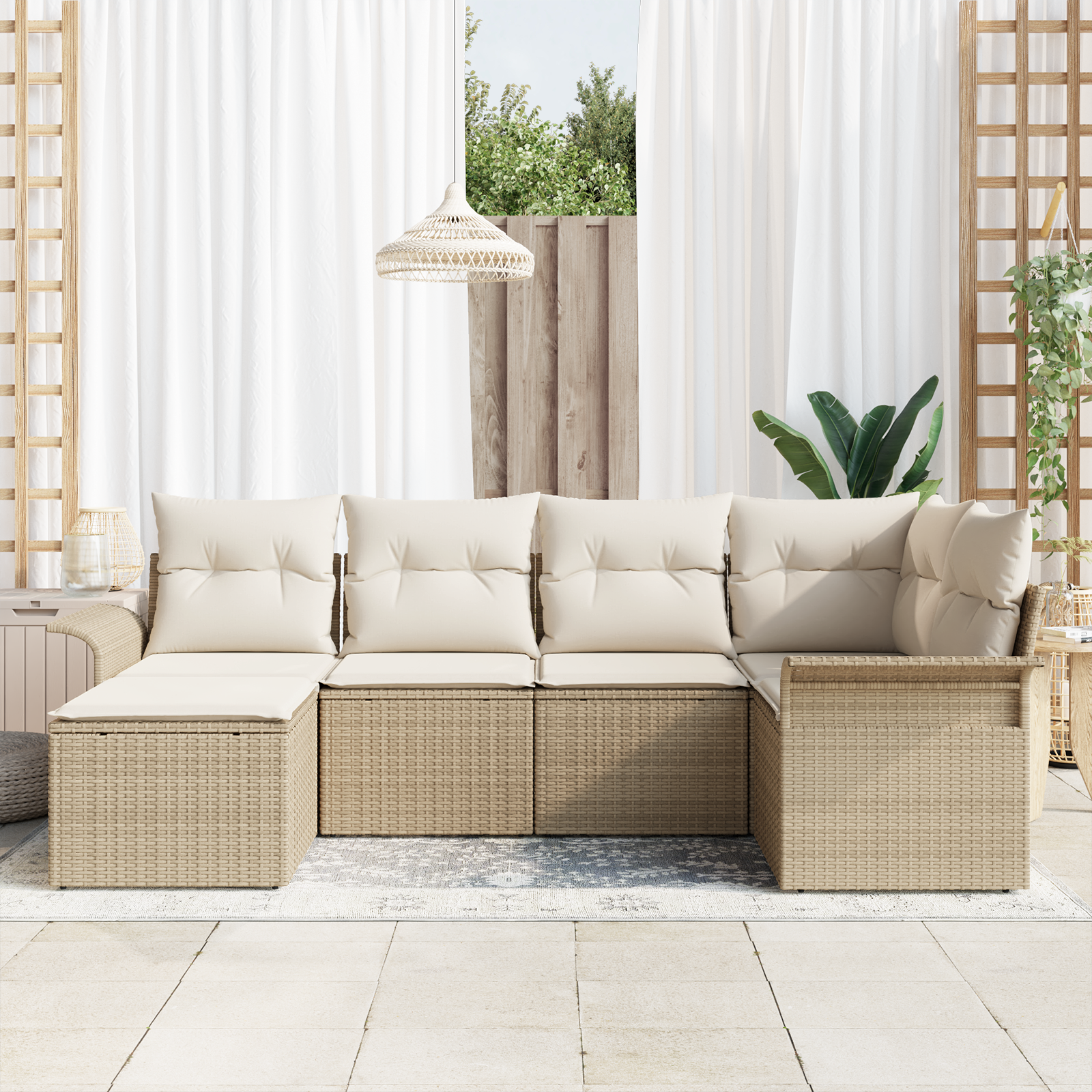 vidaXL 6-delige tuinsofa set met kussens in beige poly rattan