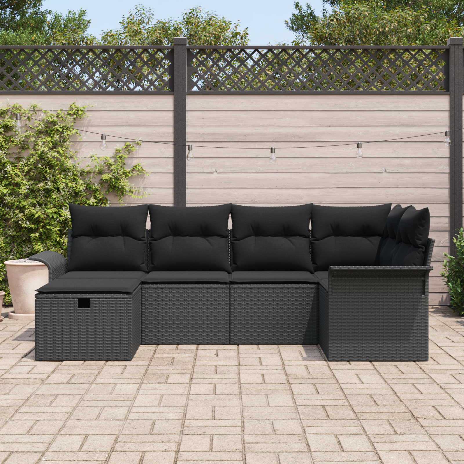 vidaXL 6-delige tuinset met kussens in zwart poly rattan