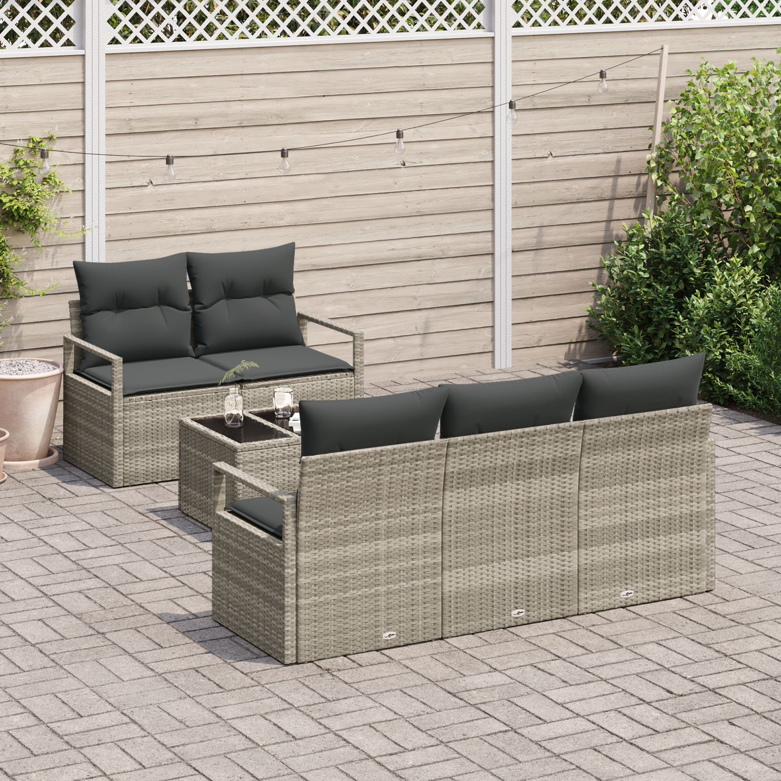 vidaXL 6-delige tuinset met kussens lichtgrijs poly rattan