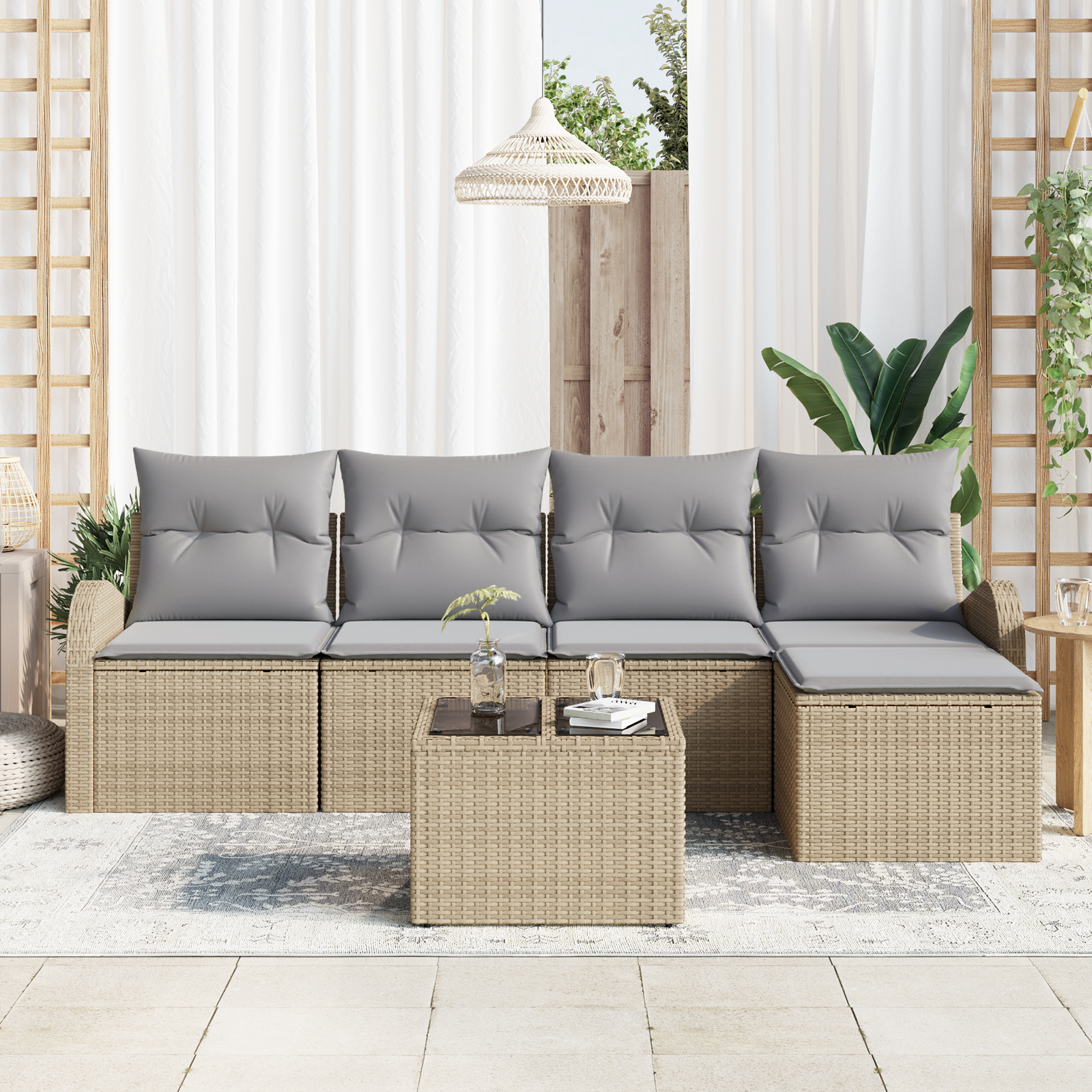 vidaXL 6-delige tuinsofa set met kussens zwart poly rattan