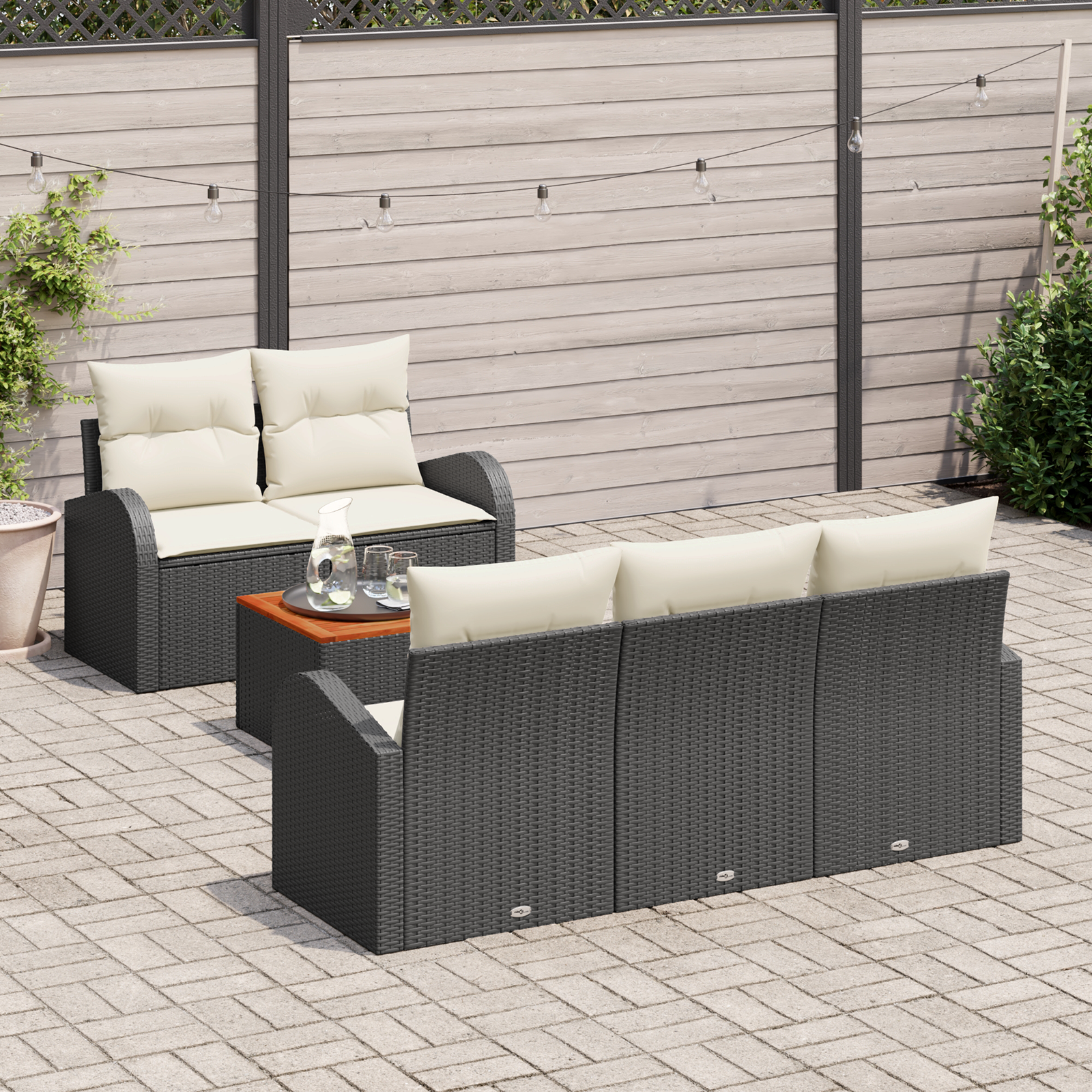 vidaXL 6-delige tuinset met kussens zwart poly rattan acacia