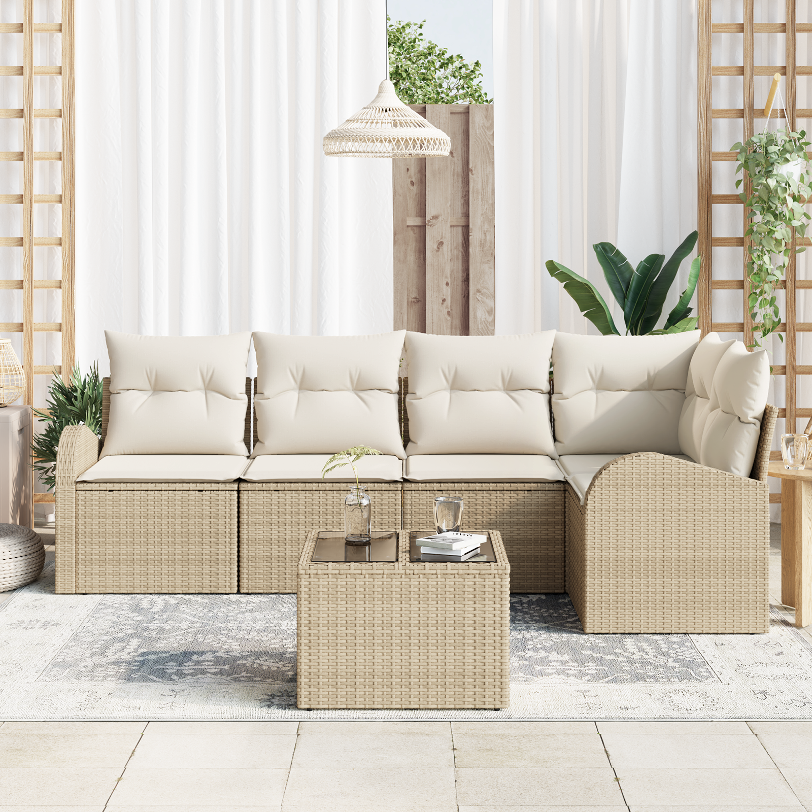 vidaXL 6-delige tuinset met kussens bruin poly rattan