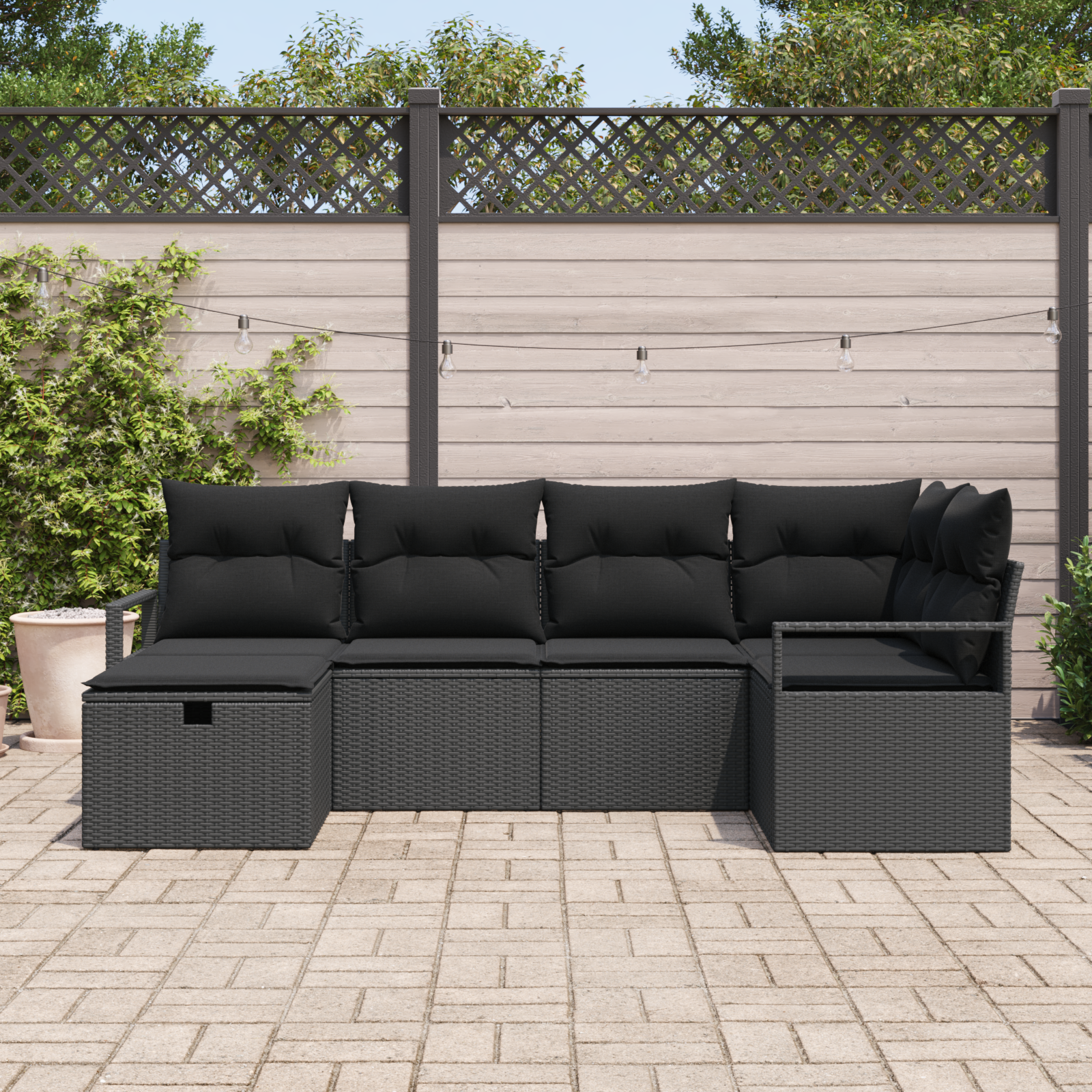 vidaXL 6-delige lounge set voor in de tuin met kussens - Zwart Poly Rattan
