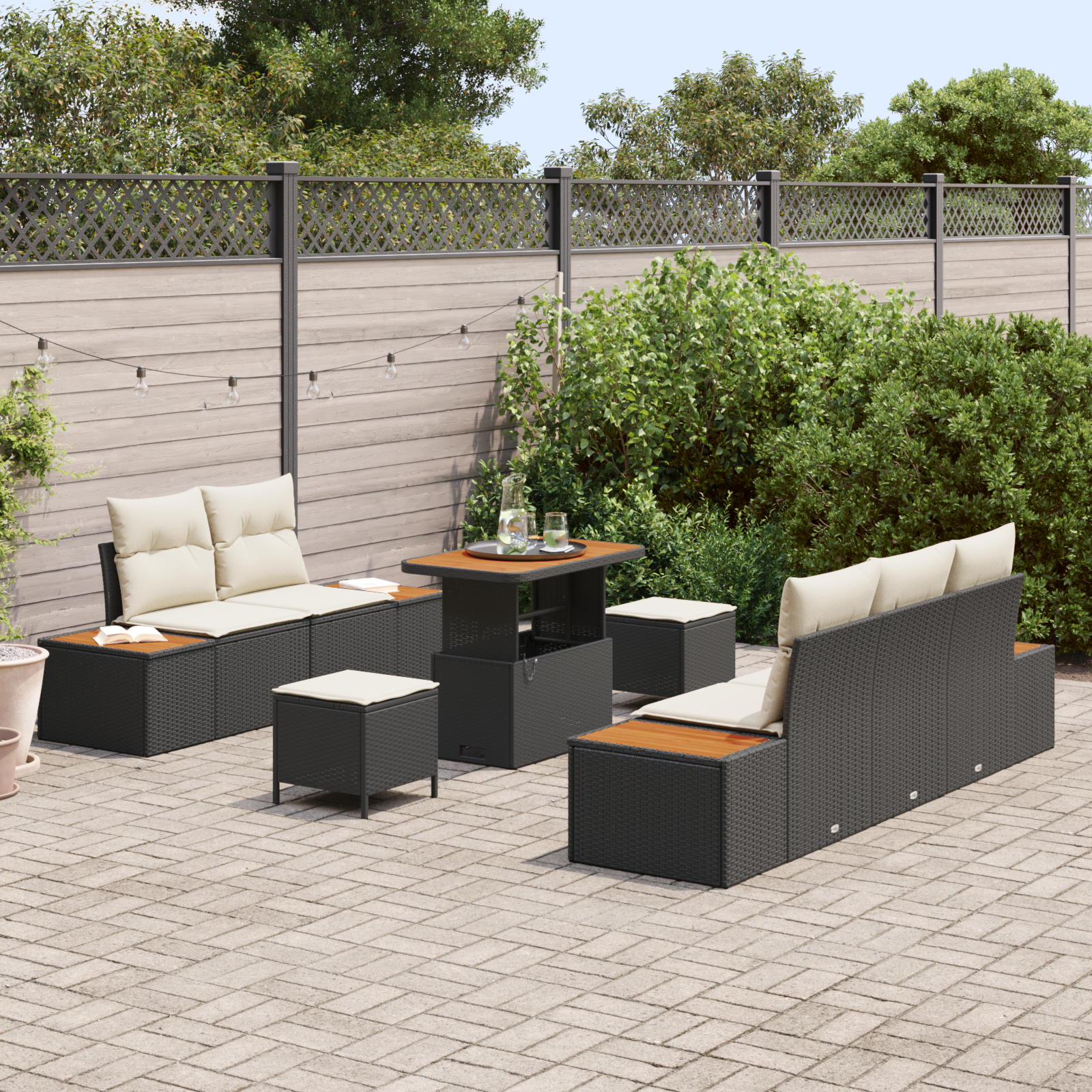 vidaXL 8-delige Tuinbankenset met kussens poly rattan acacia zwart