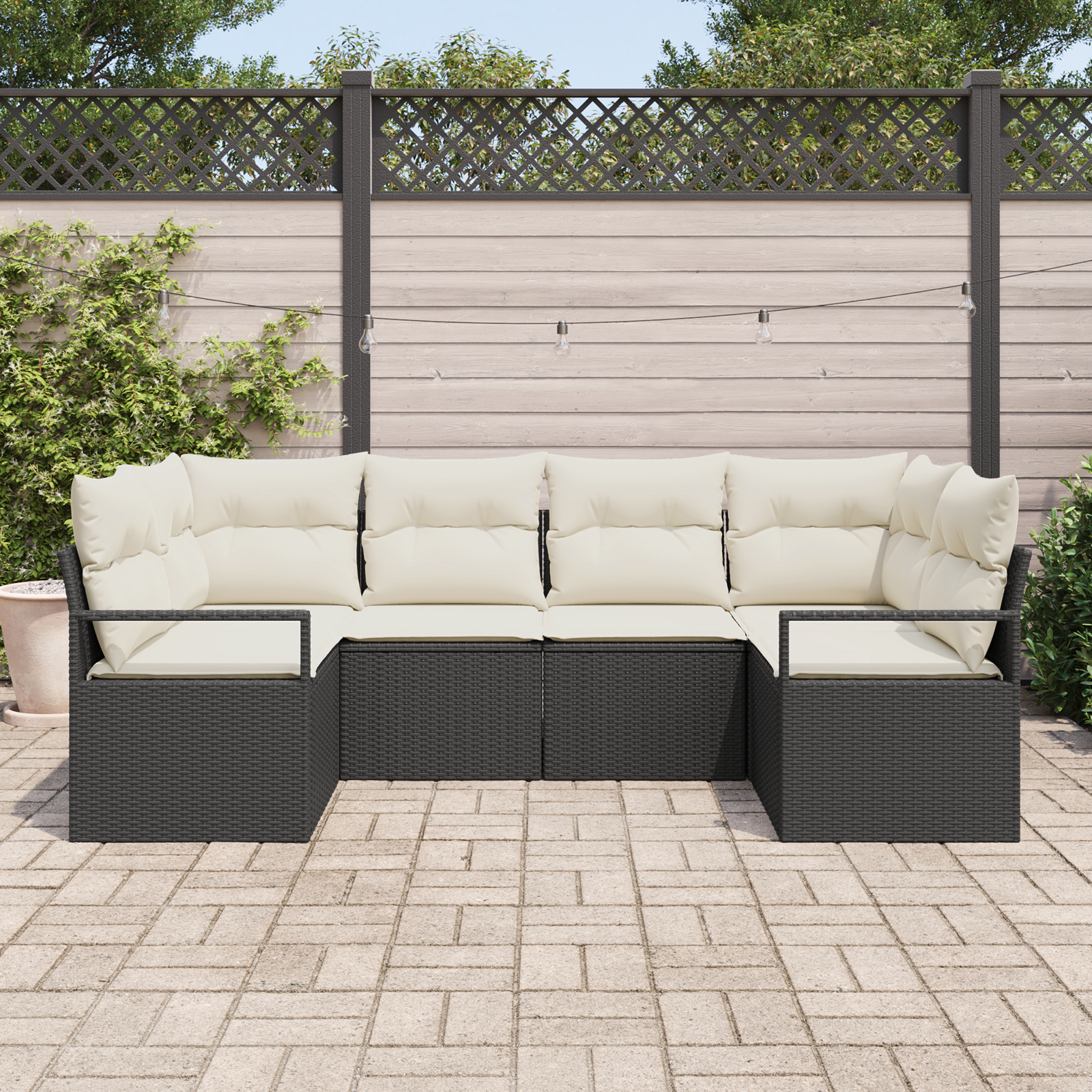 vidaXL 6-delige Tuinbankenset met kussens poly rattan zwart