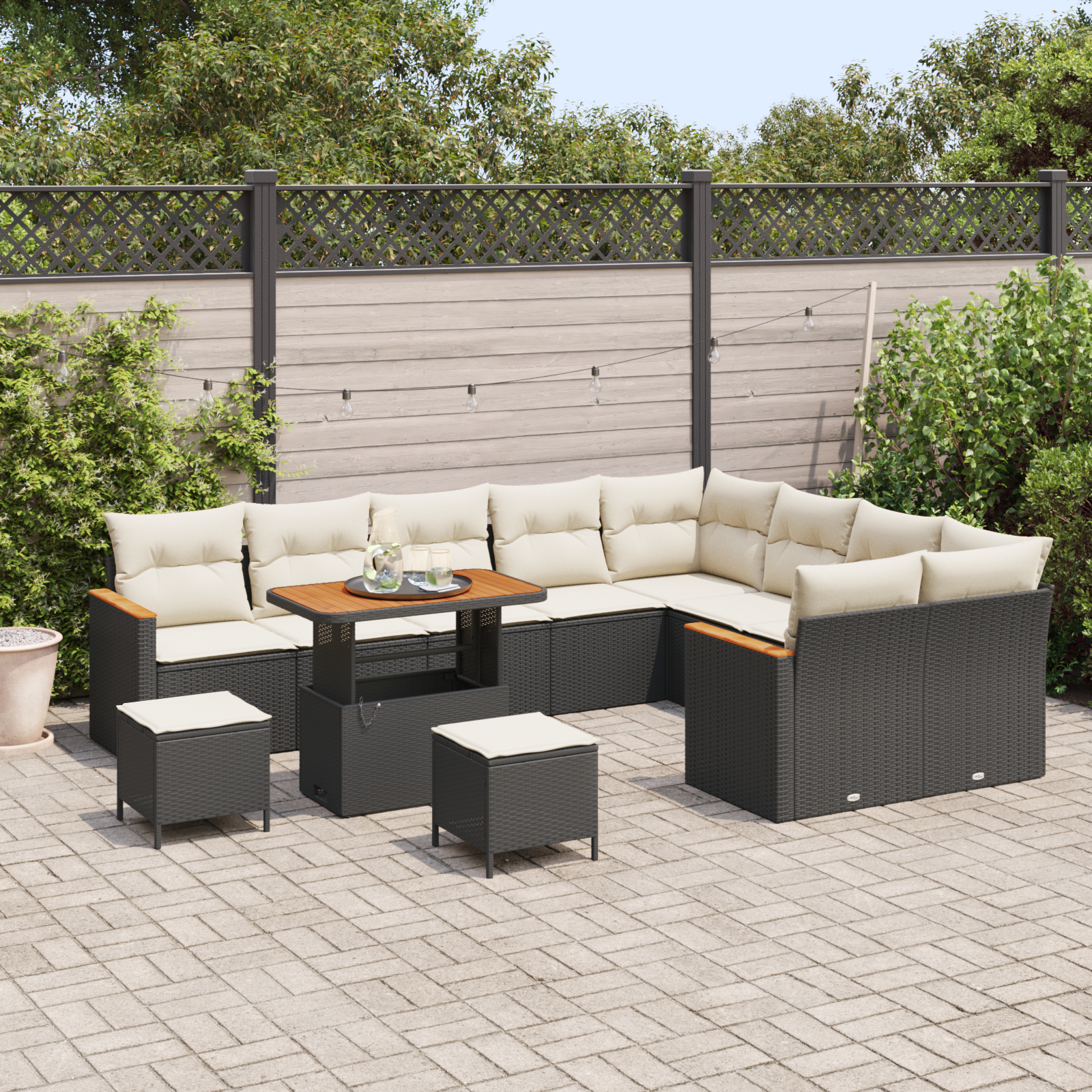 vidaXL 12-delige Tuinbankenset met kussens poly rattan acacia zwart