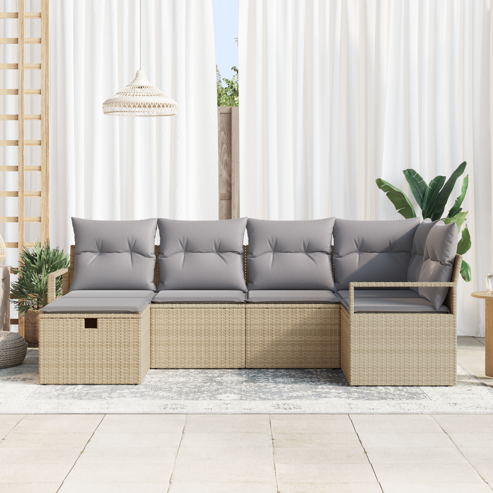 vidaXL 6-delige tuinbankset met kussens in beige poly rattan