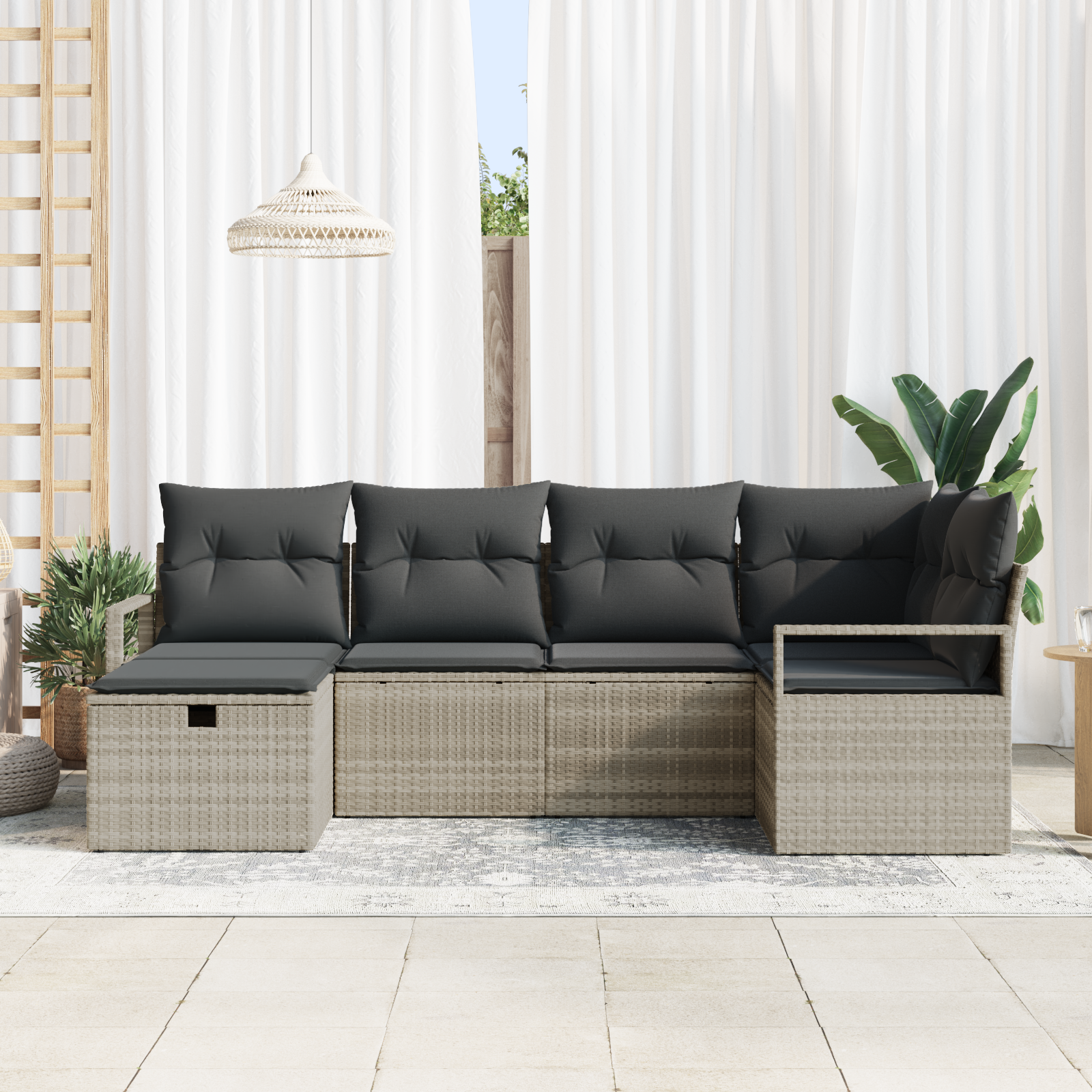 vidaXL 6-delige tuinset met kussens in lichtgrijs poly rattan