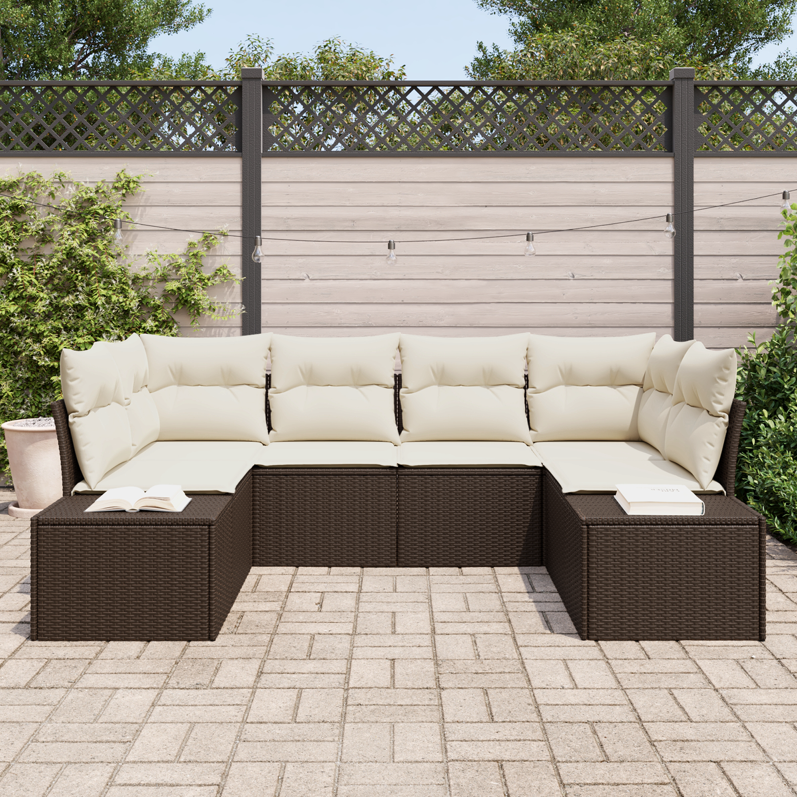 vidaXL 6-delige Tuinbankenset met kussens poly rattan bruin