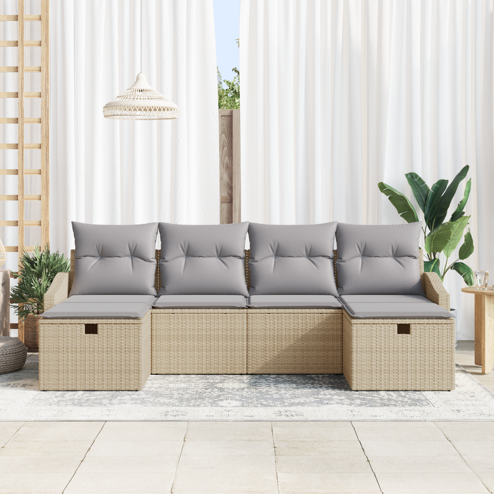 vidaXL 6-delige Tuinbankenset met kussens poly rattan beige