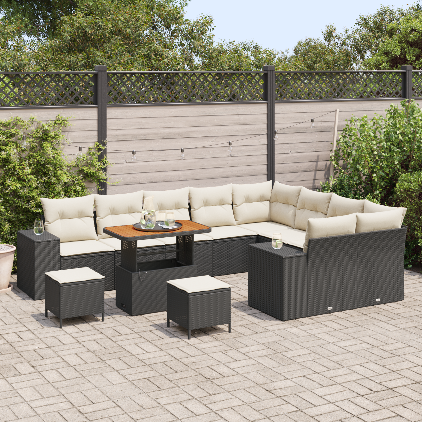 vidaXL 12-delige tuinbankset met kussens zwart poly rattan acacia