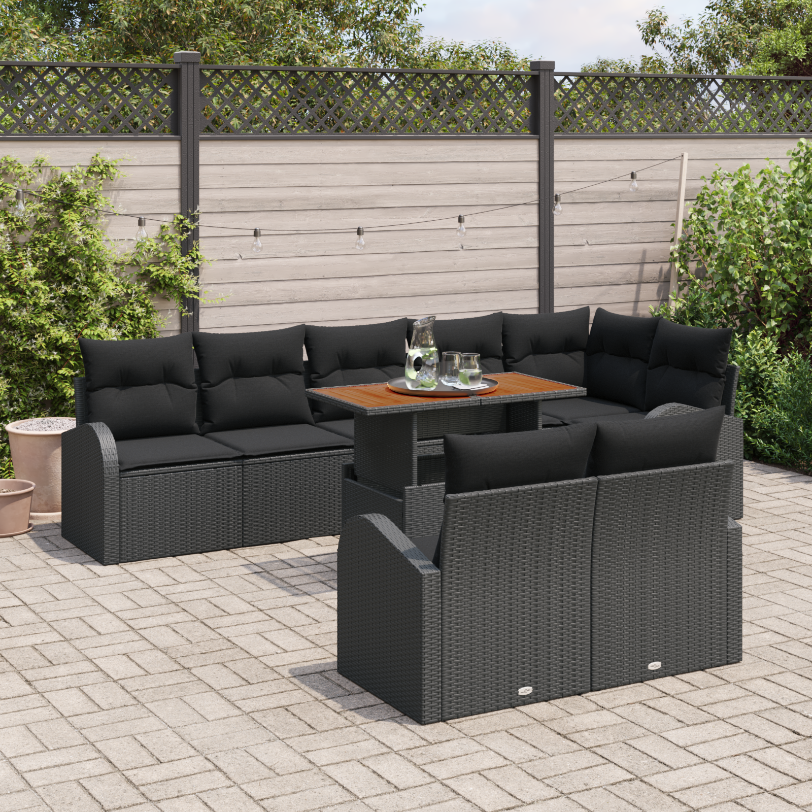 vidaXL 9-delige tuinset met kussens - zwart poly rattan en acacia