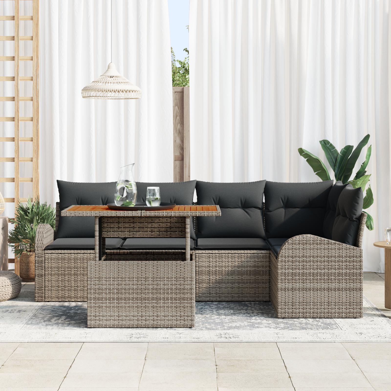 vidaXL 6-delige Tuin Sofa Set met Kussens Grijs Poly Rattan