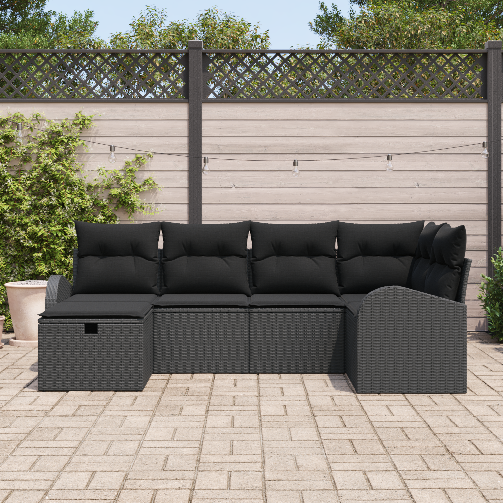 vidaXL 6-delige tuinset met kussens zwart poly rattan