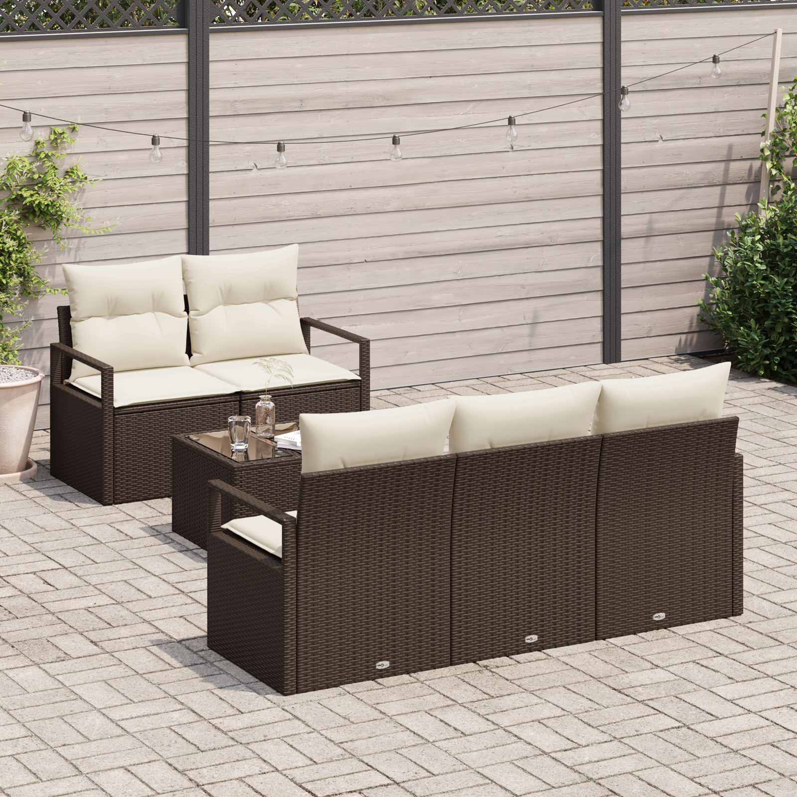 vidaXL 6-delige tuinset met kussens Bruin Poly Rattan