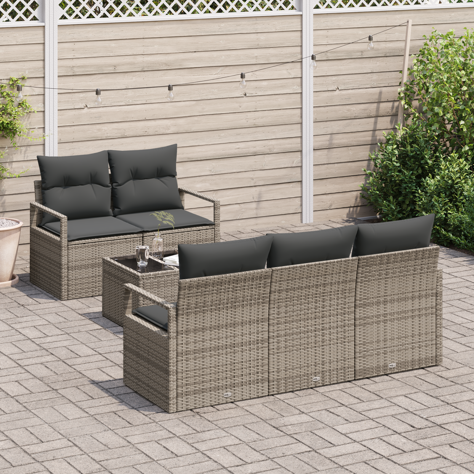 vidaXL 6-delige tuinset met kussens in grijs poly rattan