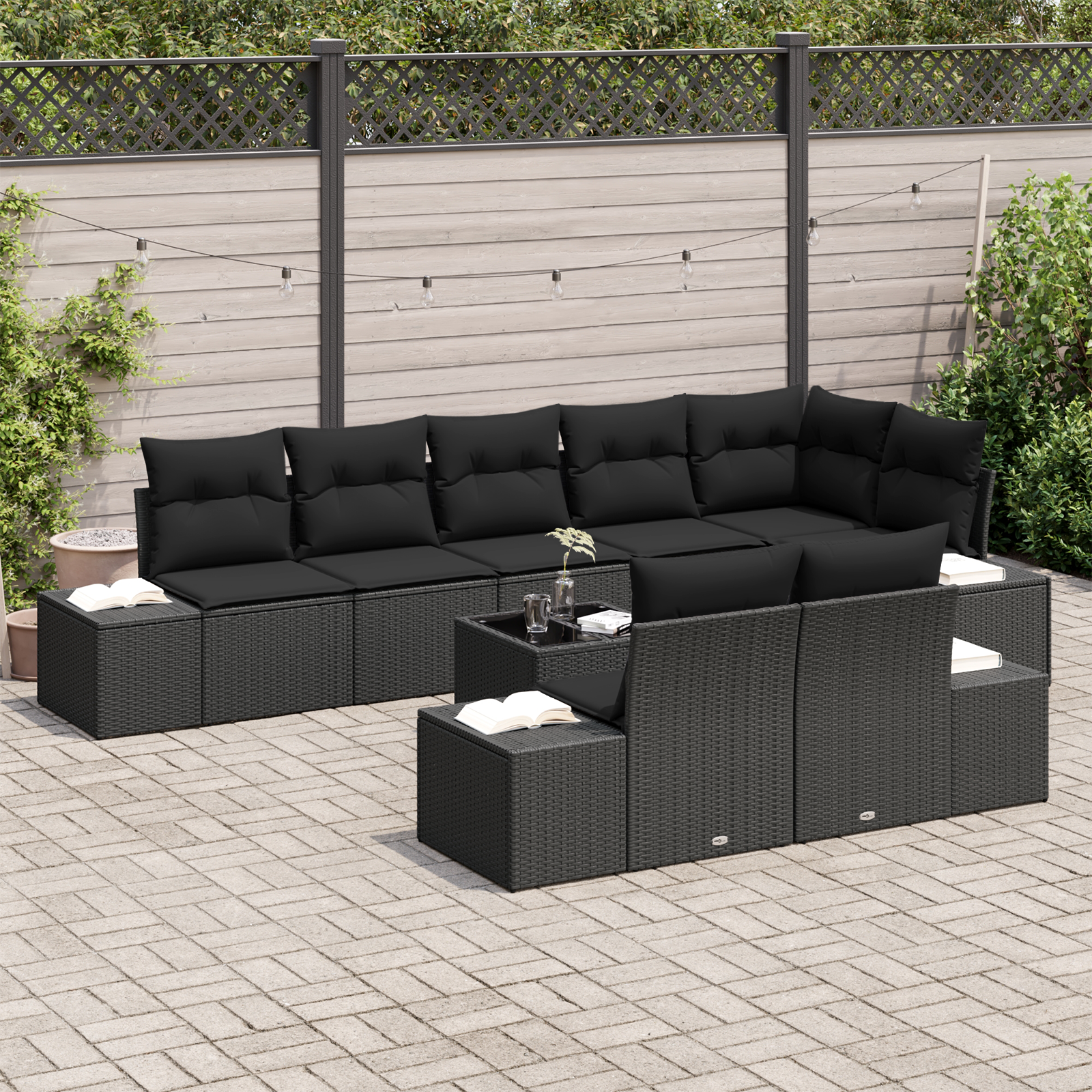 vidaXL 9-delige Tuinbankenset met kussens poly rattan beige