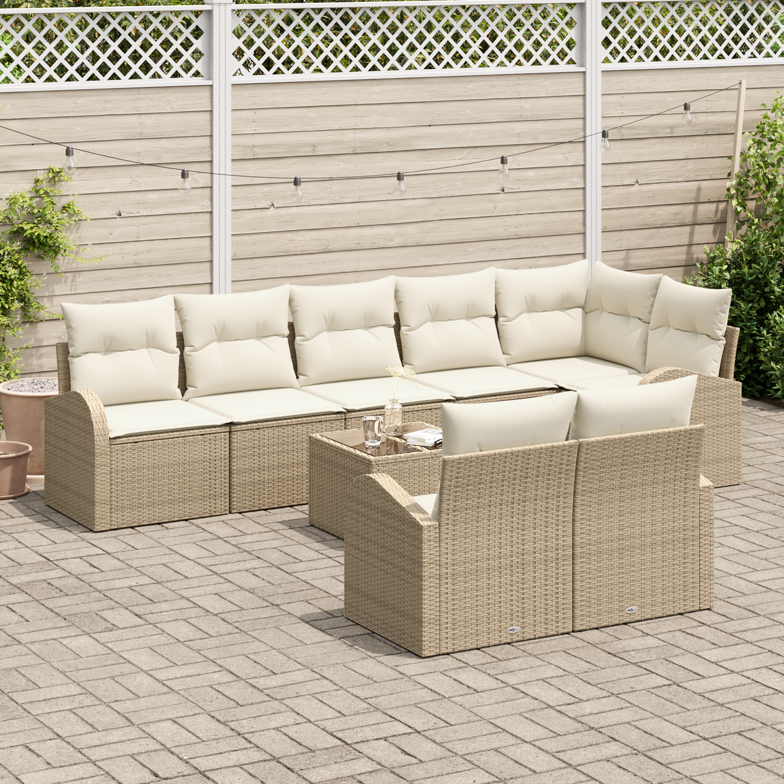 vidaXL 9-delige Tuinbankenset met kussens poly rattan bruin