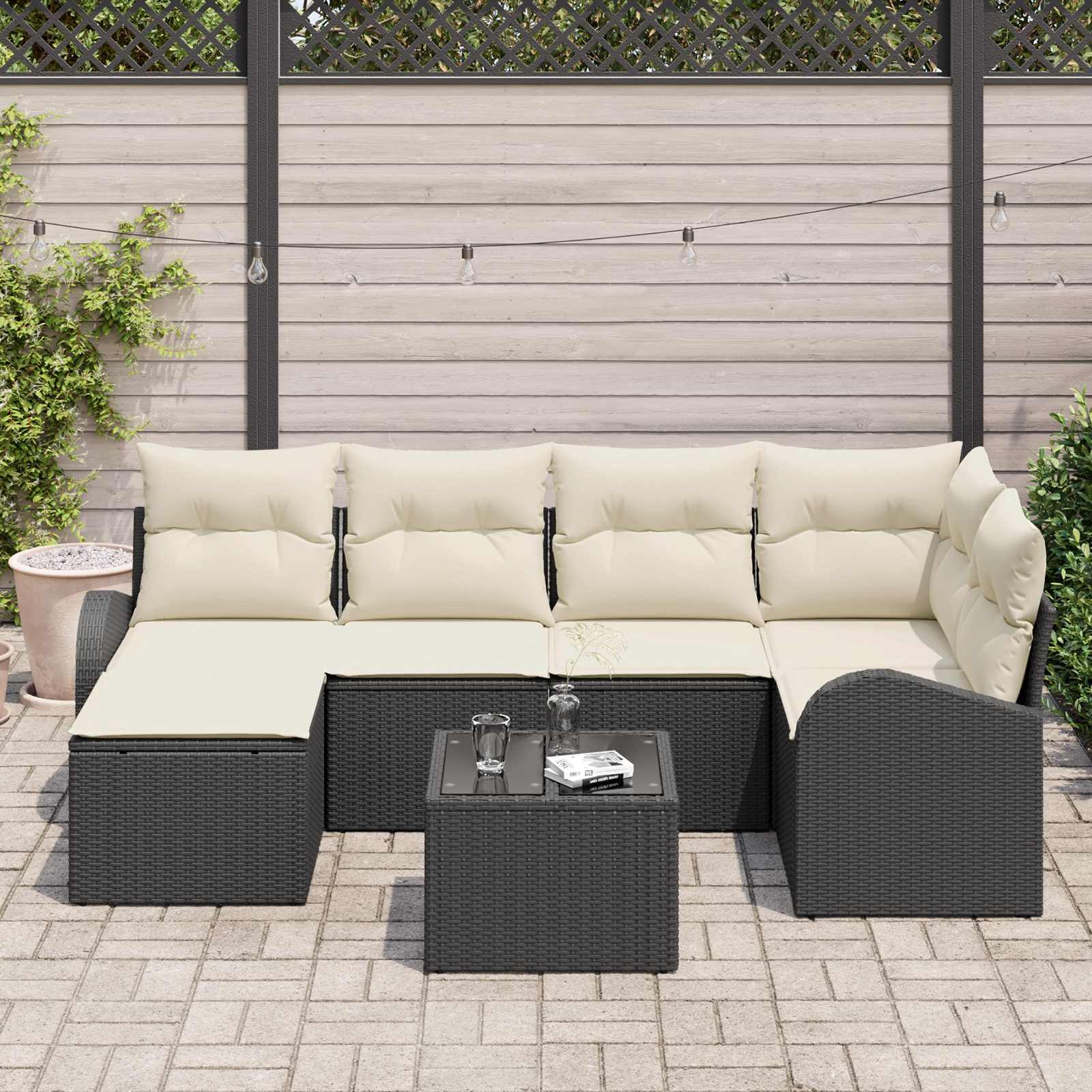 vidaXL 6-delige tuinset met kussens bruin poly rattan