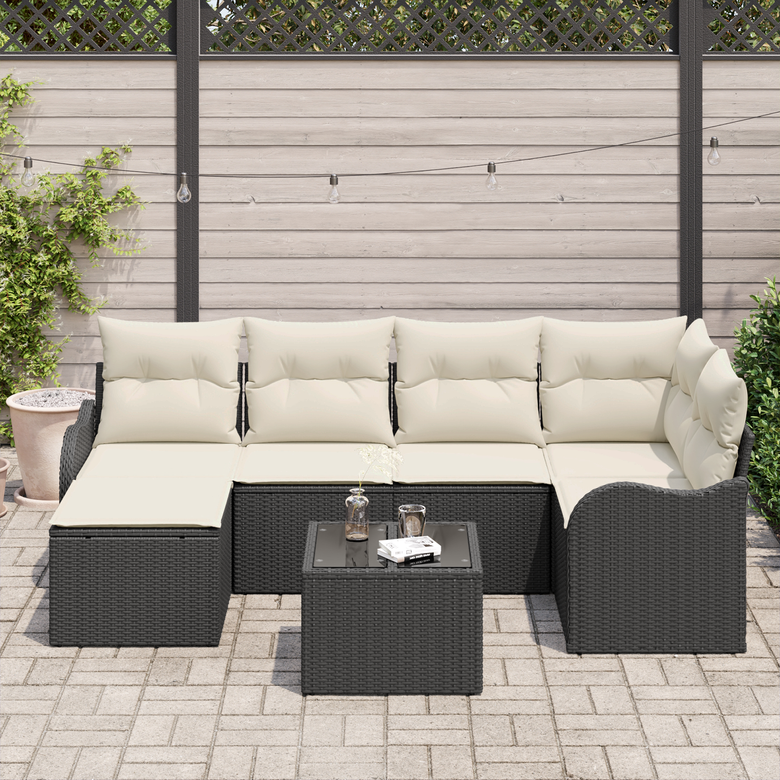vidaXL 6-delige tuinset met kussens bruin poly riet