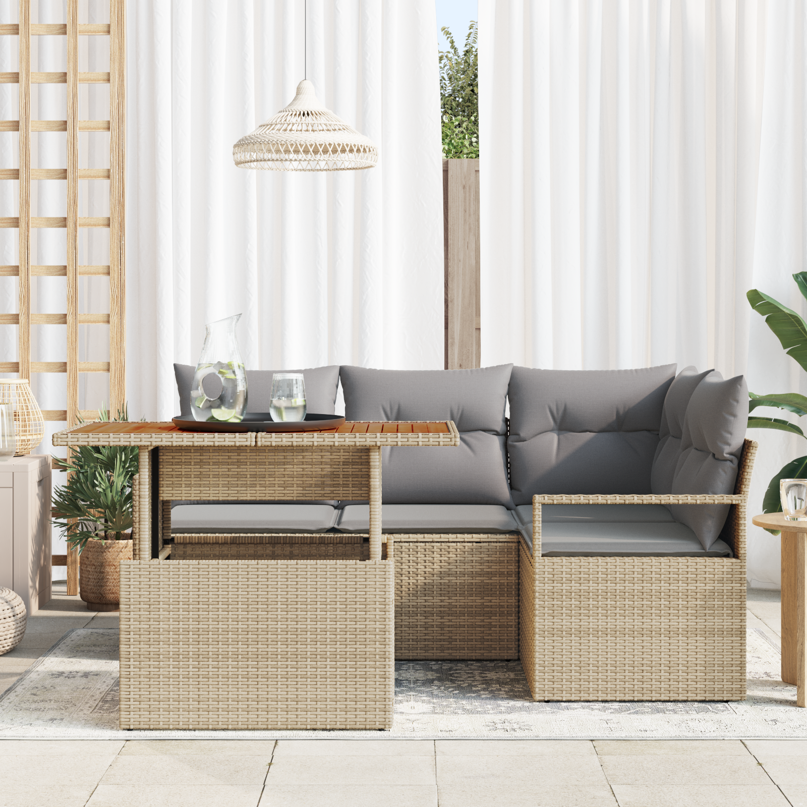 vidaXL 5-delige tuinsofa set met kussens in beige poly rattan