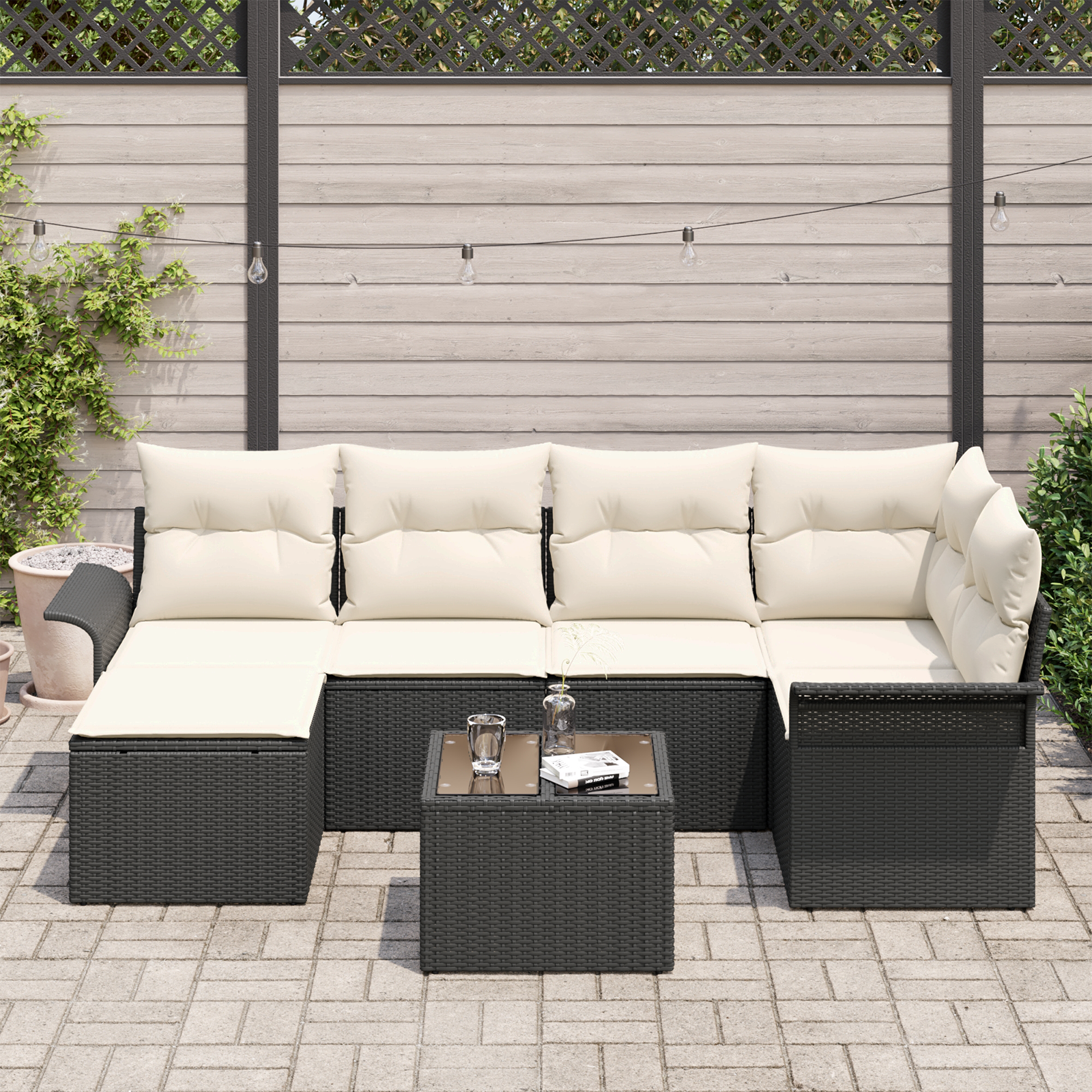vidaXL 6-delige tuinsofa set met kussens bruin poly rattan
