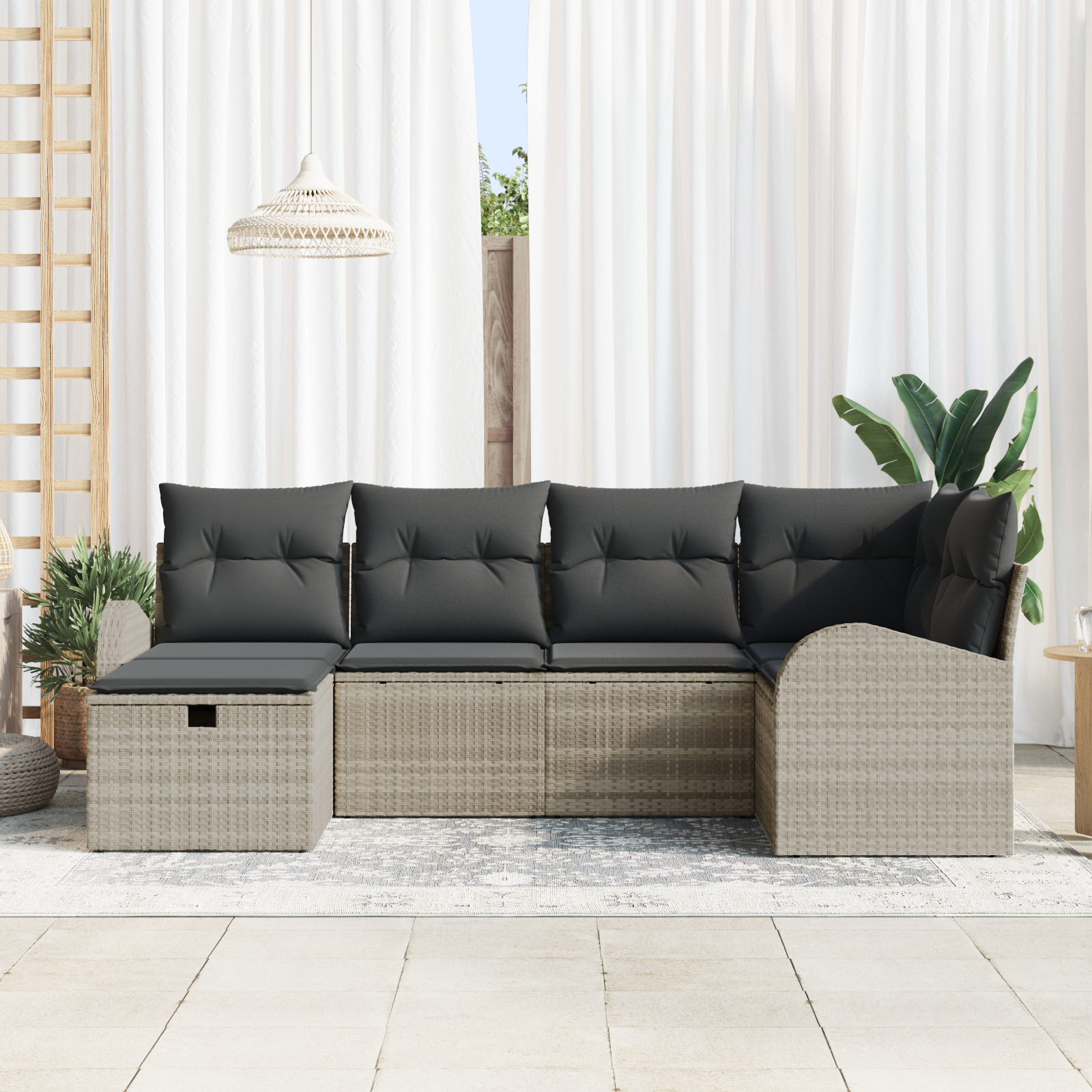 vidaXL 6-delige tuinset met kussens lichtgrijs poly rattan