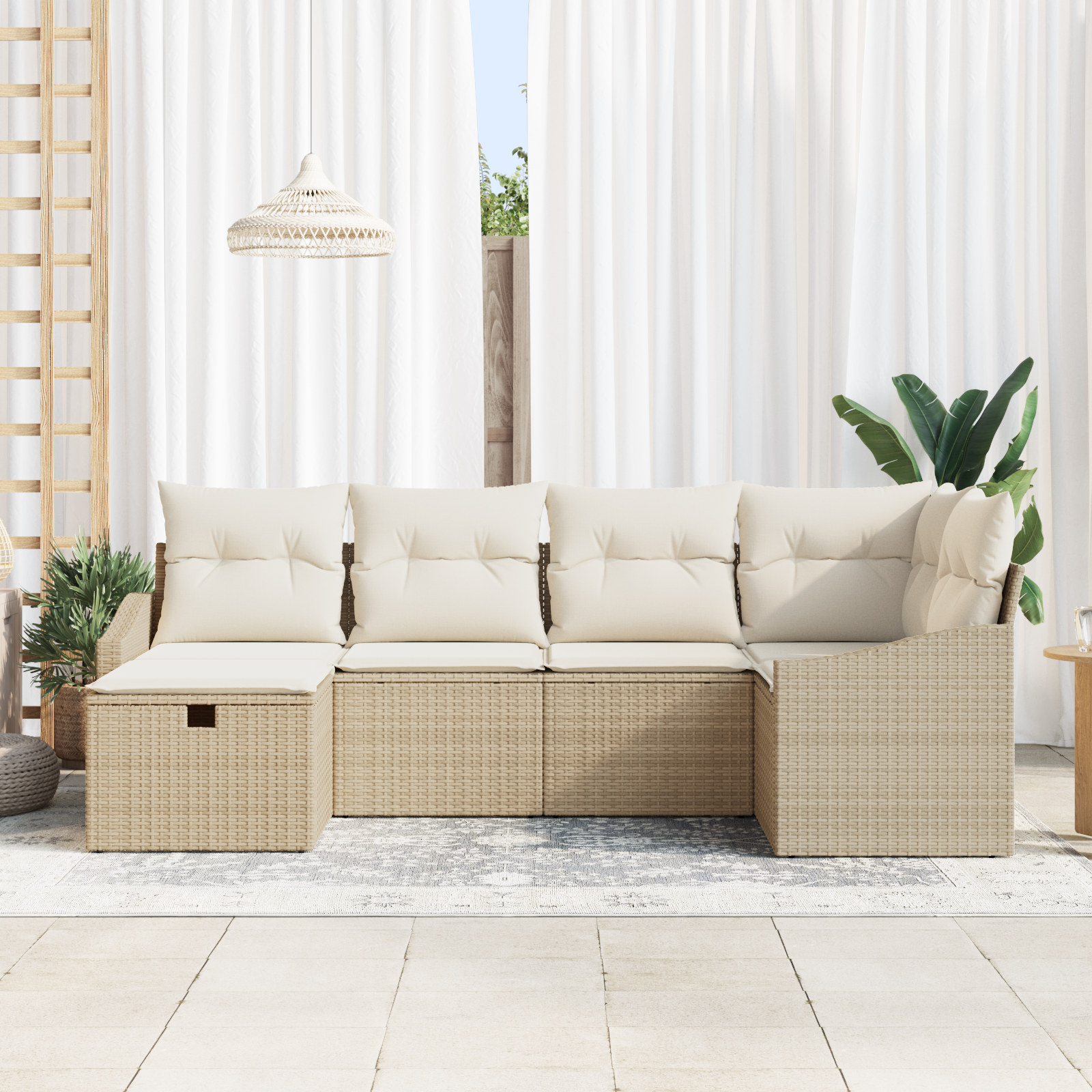 vidaXL 6-delige Tuin Sofa Set met Kussens Beige Poly Rattan