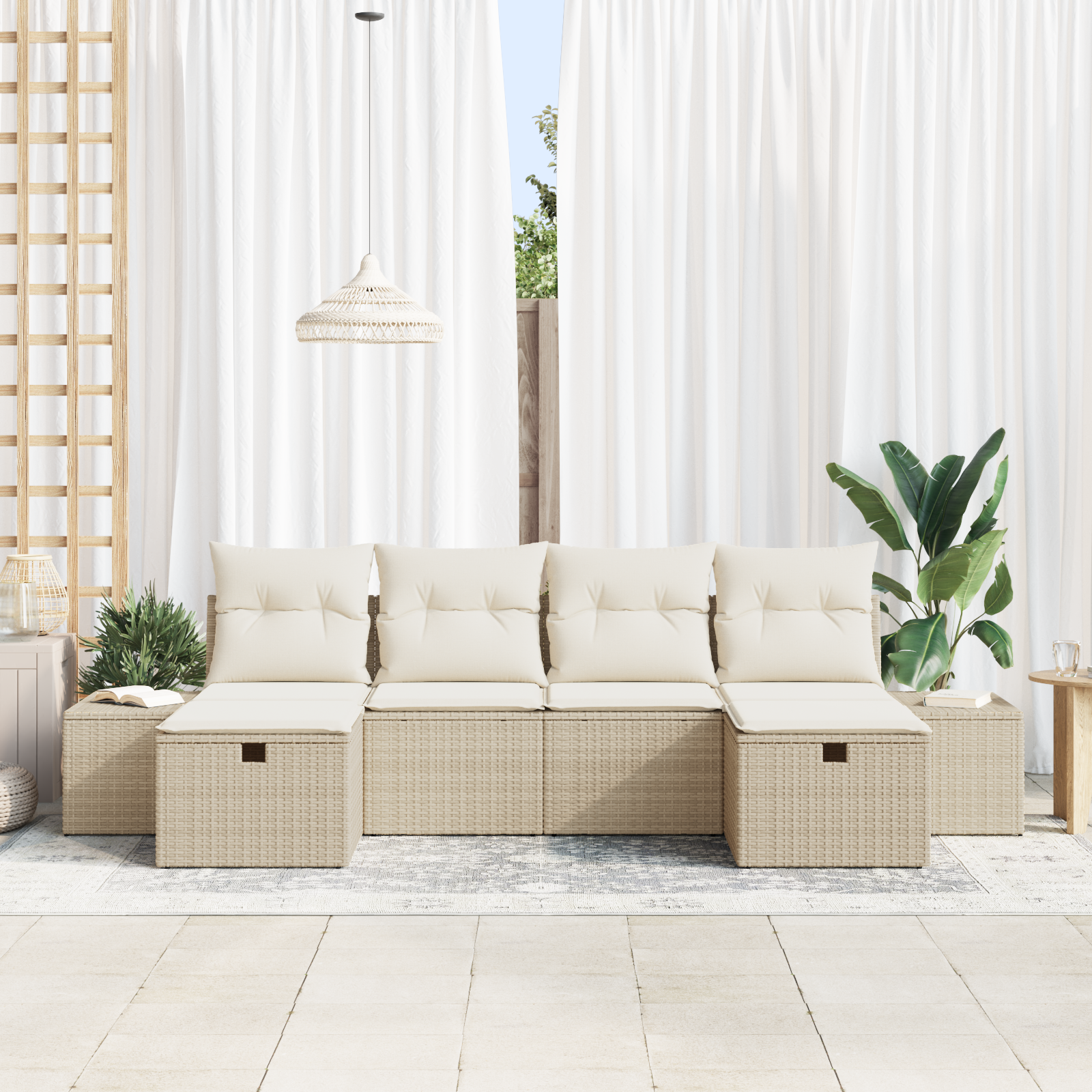 vidaXL 6-delige tuinset met kussens in beige poly rattan