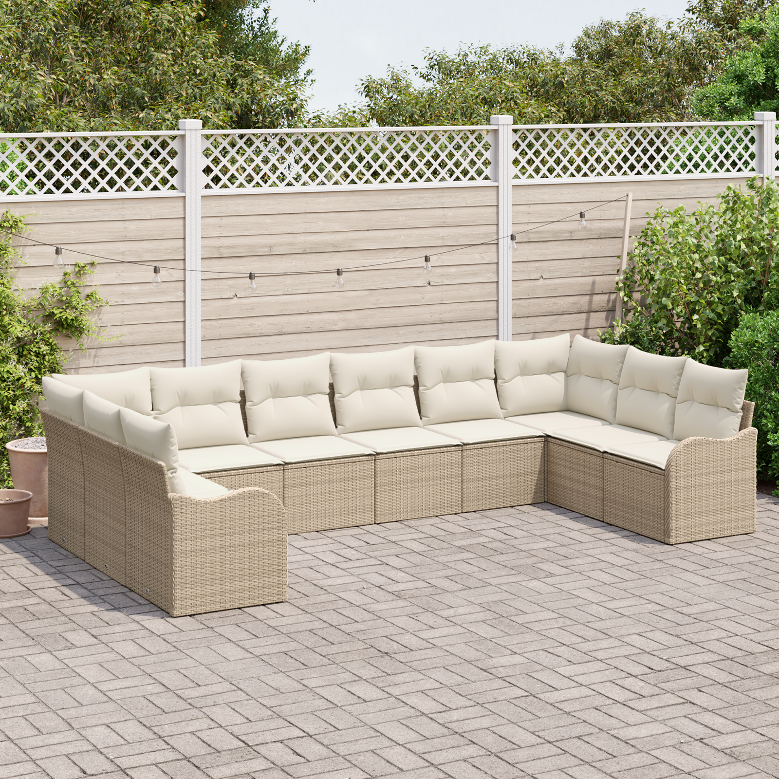 vidaXL 10-delige tuinbankset met kussens in Beige Poly Rattan