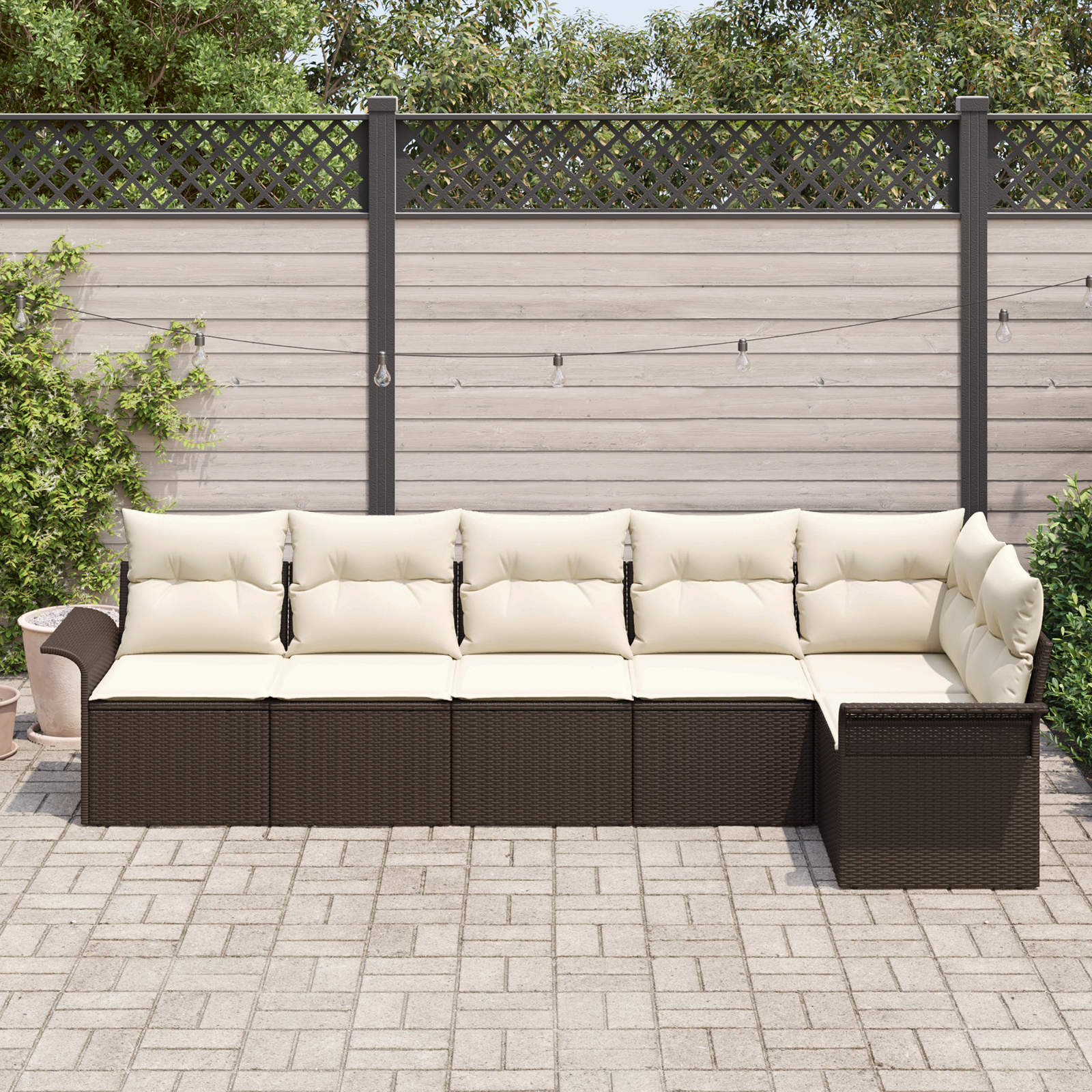 vidaXL 6-delige Tuinbankenset met kussens poly rattan bruin