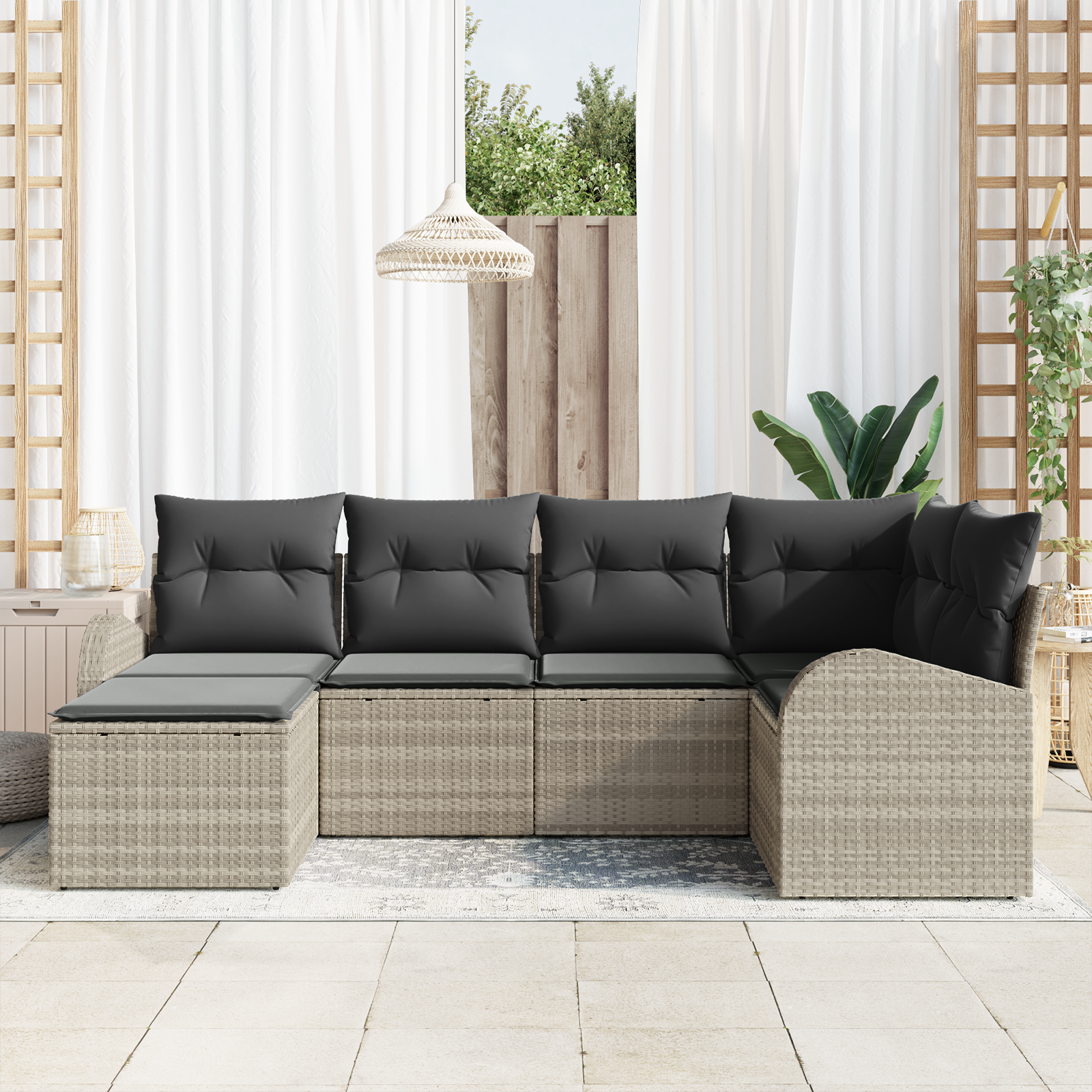 vidaXL 6-delige lounge set met kussens lichtgrijs poly rattan