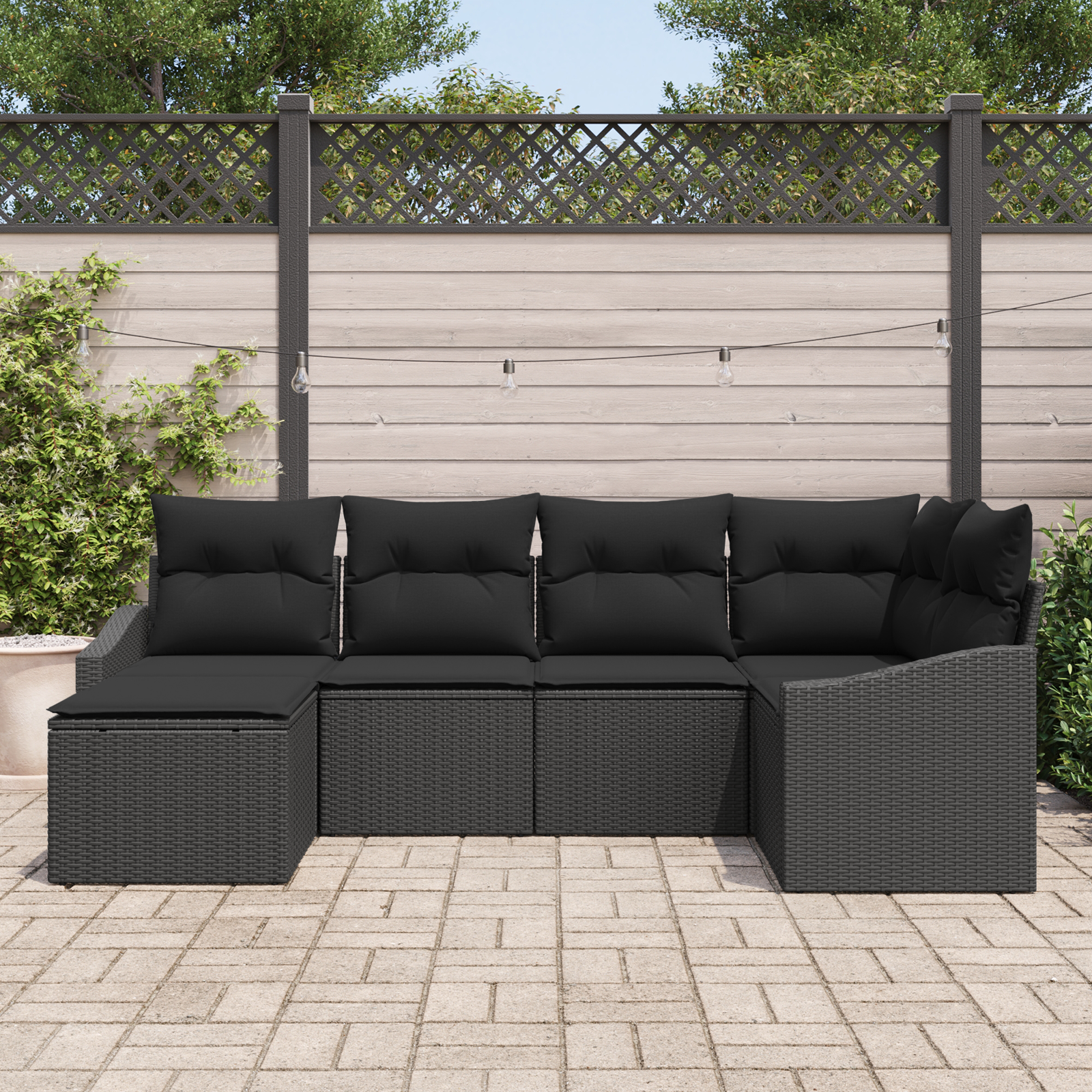 vidaXL 6-delige tuinset met kussens zwart poly rattan