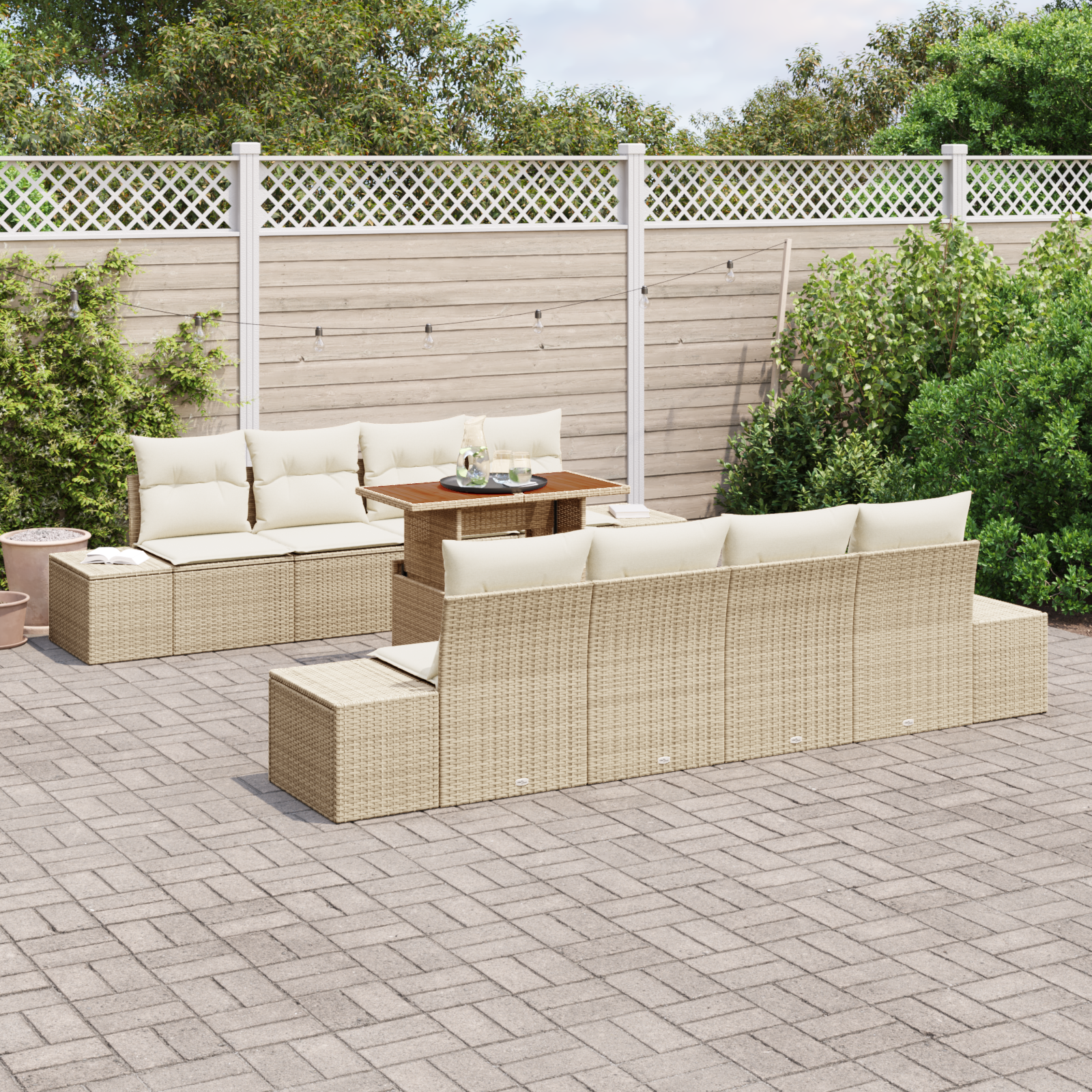 vidaXL 9-delige Tuinset met kussens poly rattan acaciahout beige