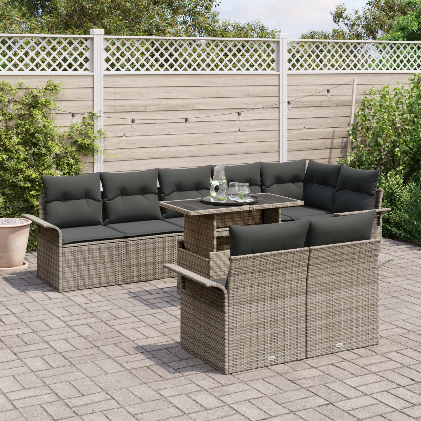 vidaXL 9-delige Tuinbankenset met kussens poly rattan grijs