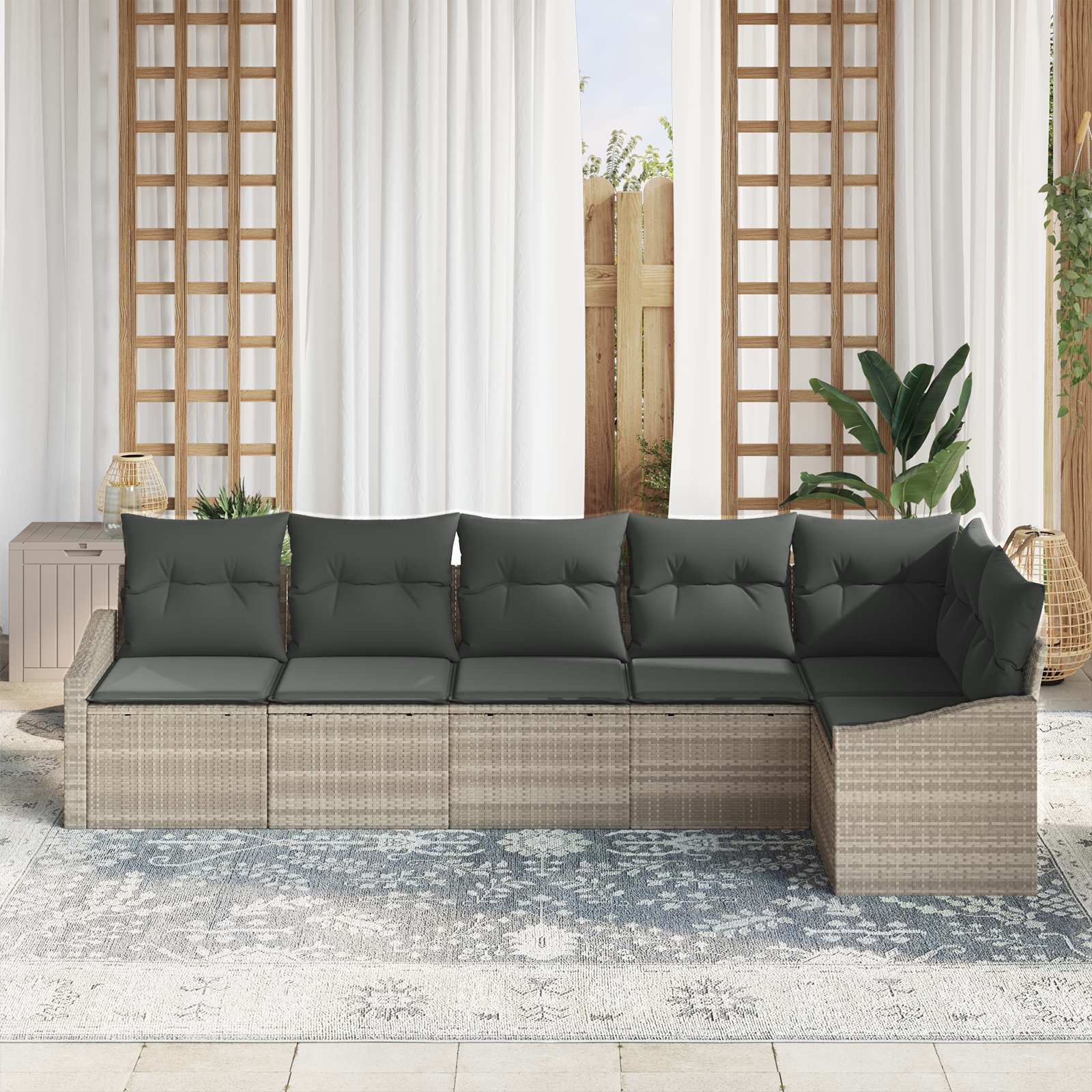 vidaXL 6-delige Tuinset met kussens poly rattan lichtgrijs