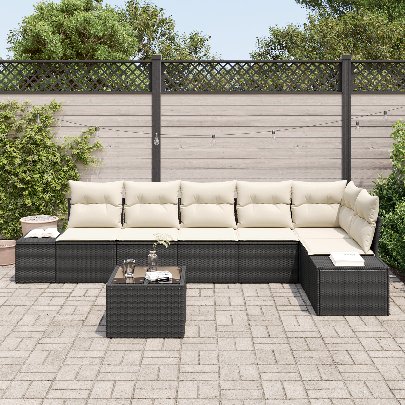 vidaXL 6-delige Tuinbankenset met kussens poly rattan bruin