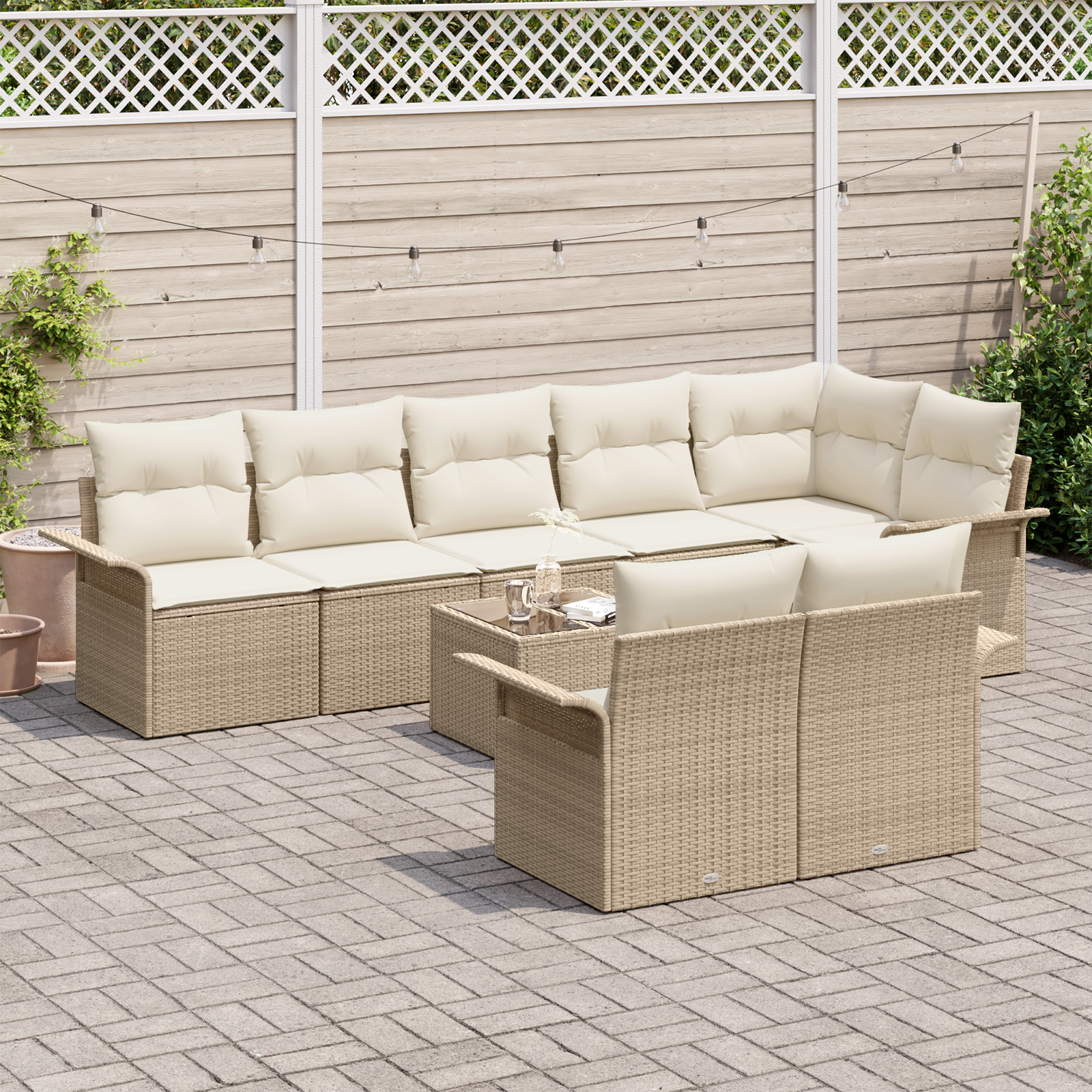 vidaXL 9-delige tuinbankset met kussens bruin poly rattan